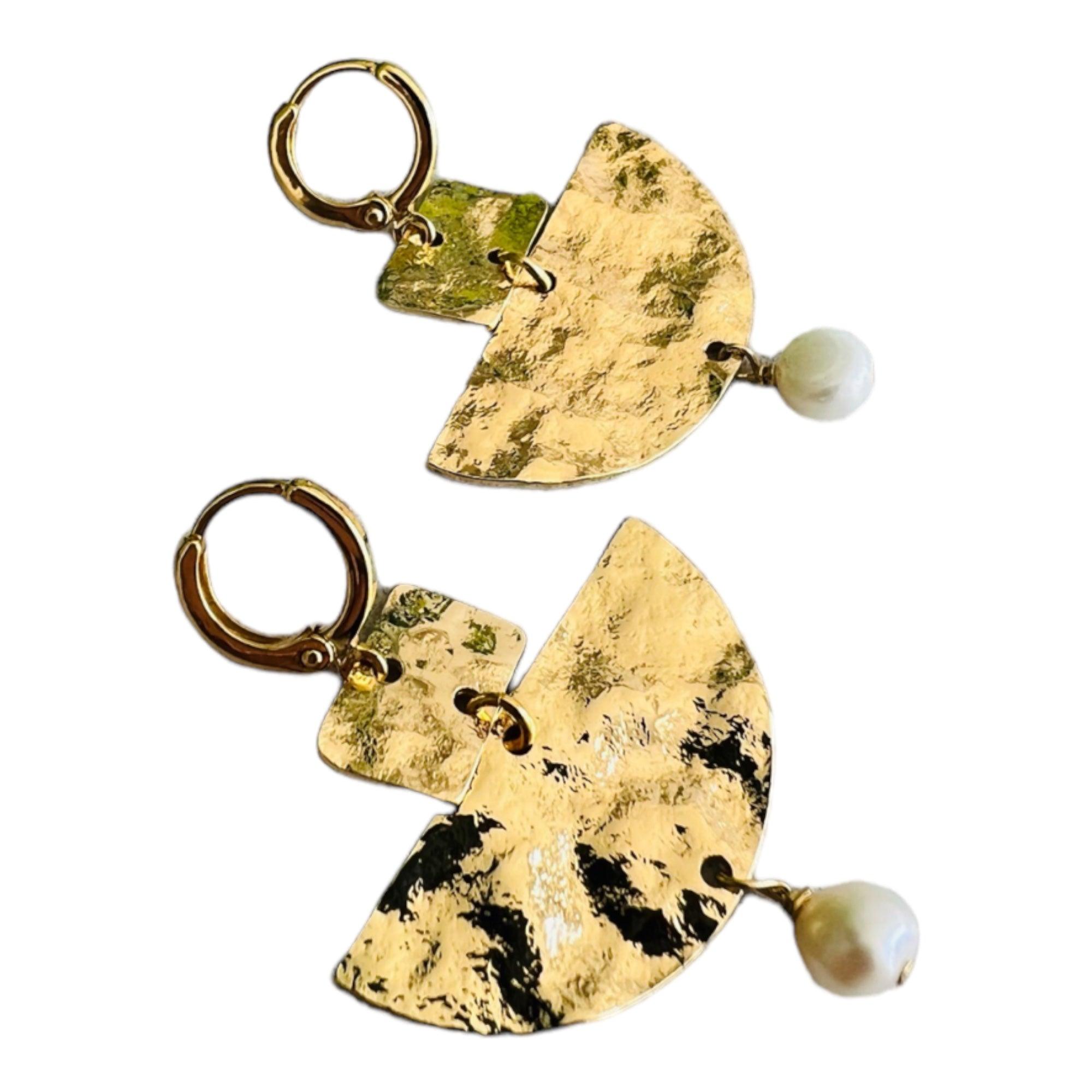 Boucles d’oreilles ANGELIK demi cercle laiton doré plaqué or - Créations Uniques