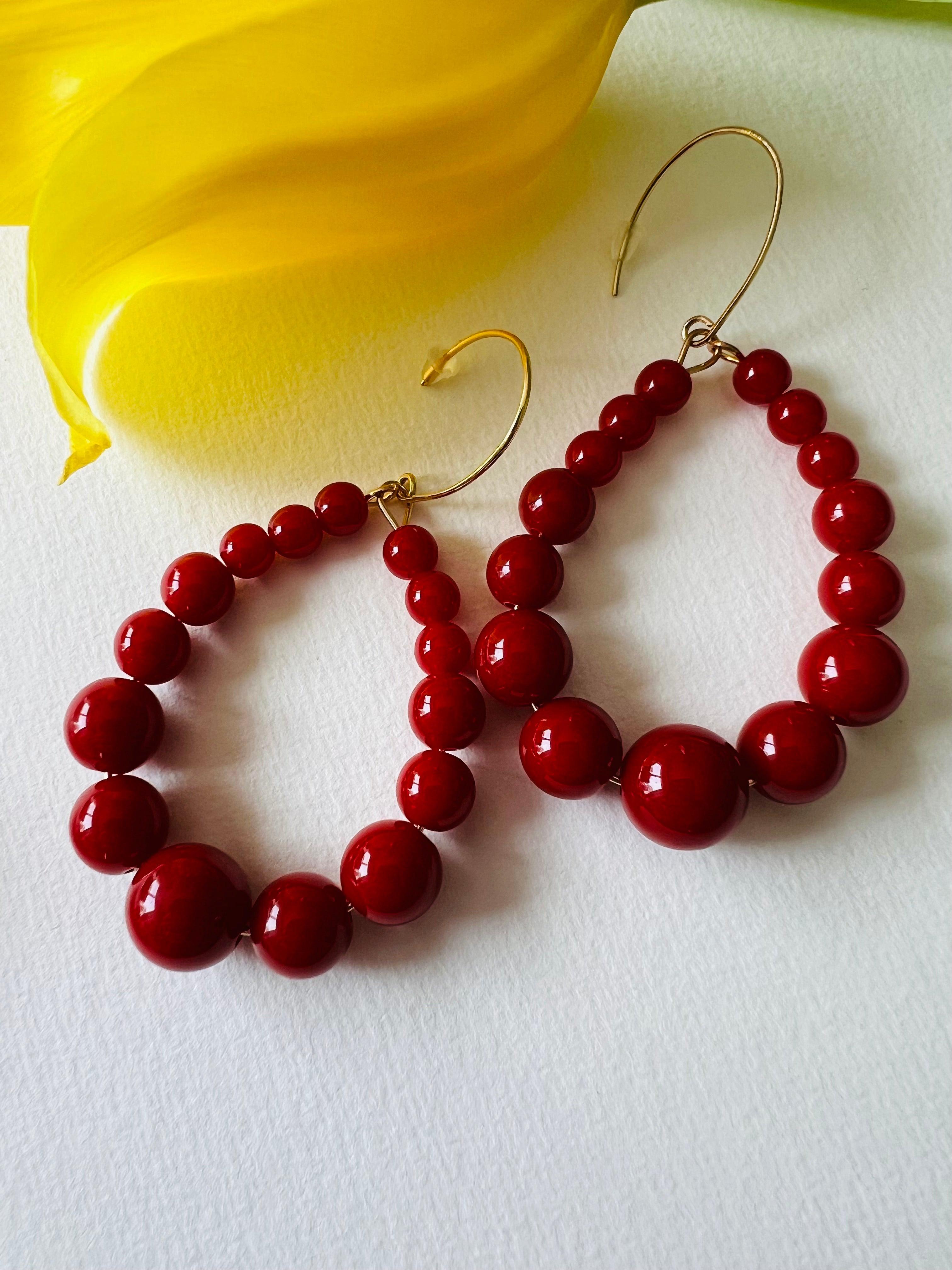 Boucles d’oreilles JANE perles bordeaux - Créations Uniques - Créations Uniques