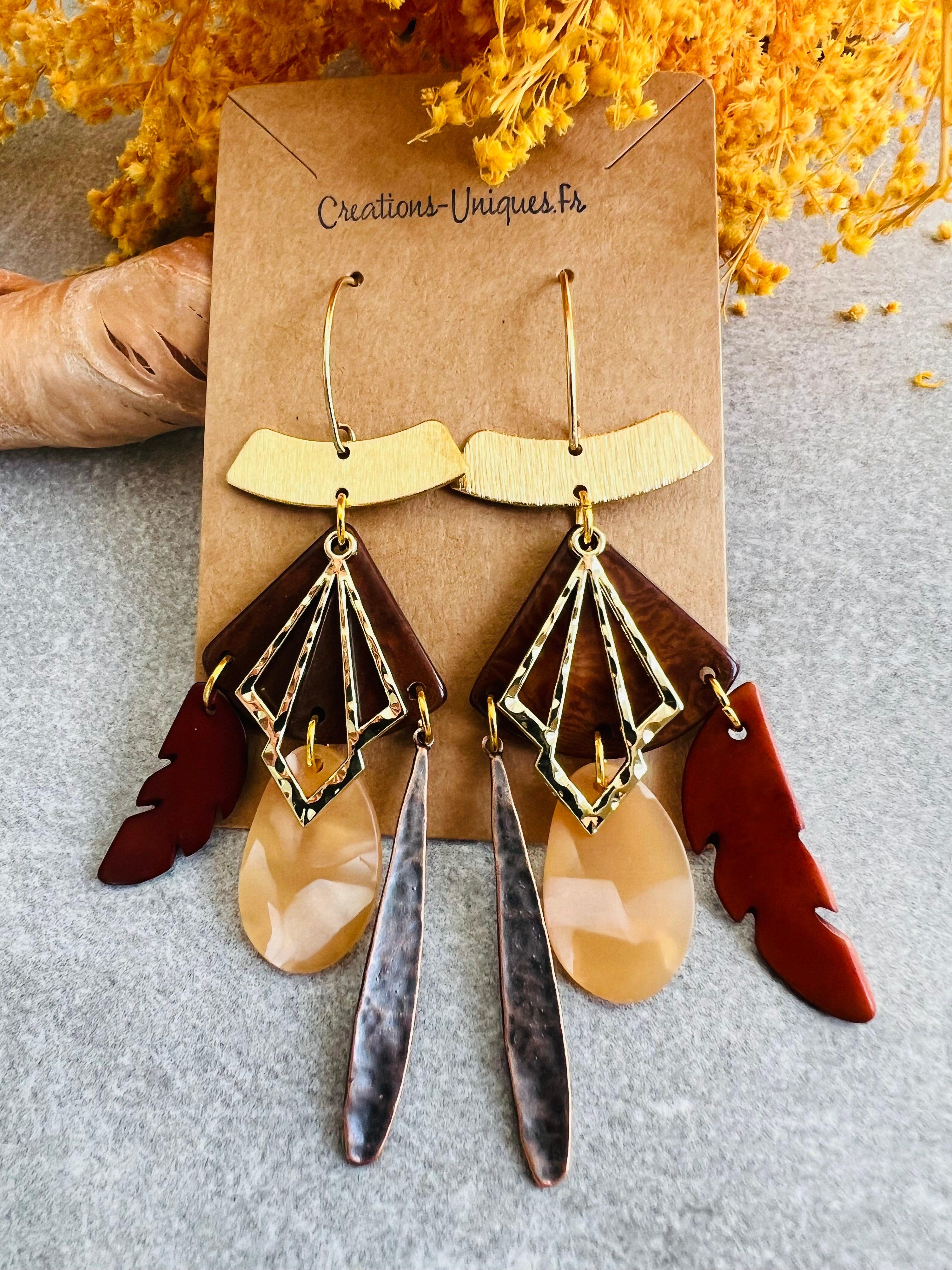 Boucles d’oreilles LIZZY style ethnique et bohème - fait main - Créations Uniques - Créations Uniques