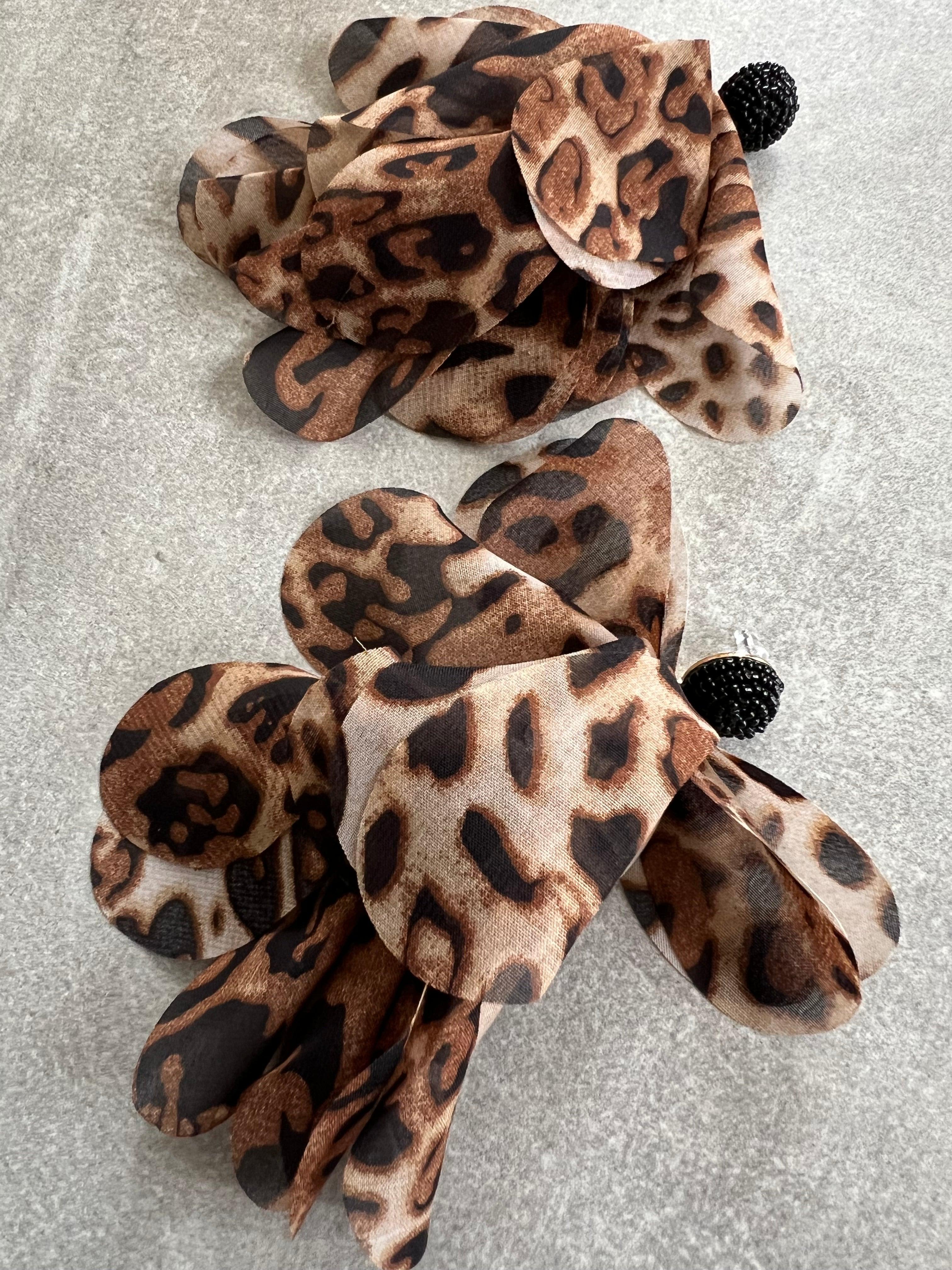 Boucles d’oreilles ALESSANDRA tissu soie motif léopard - Créations Uniques