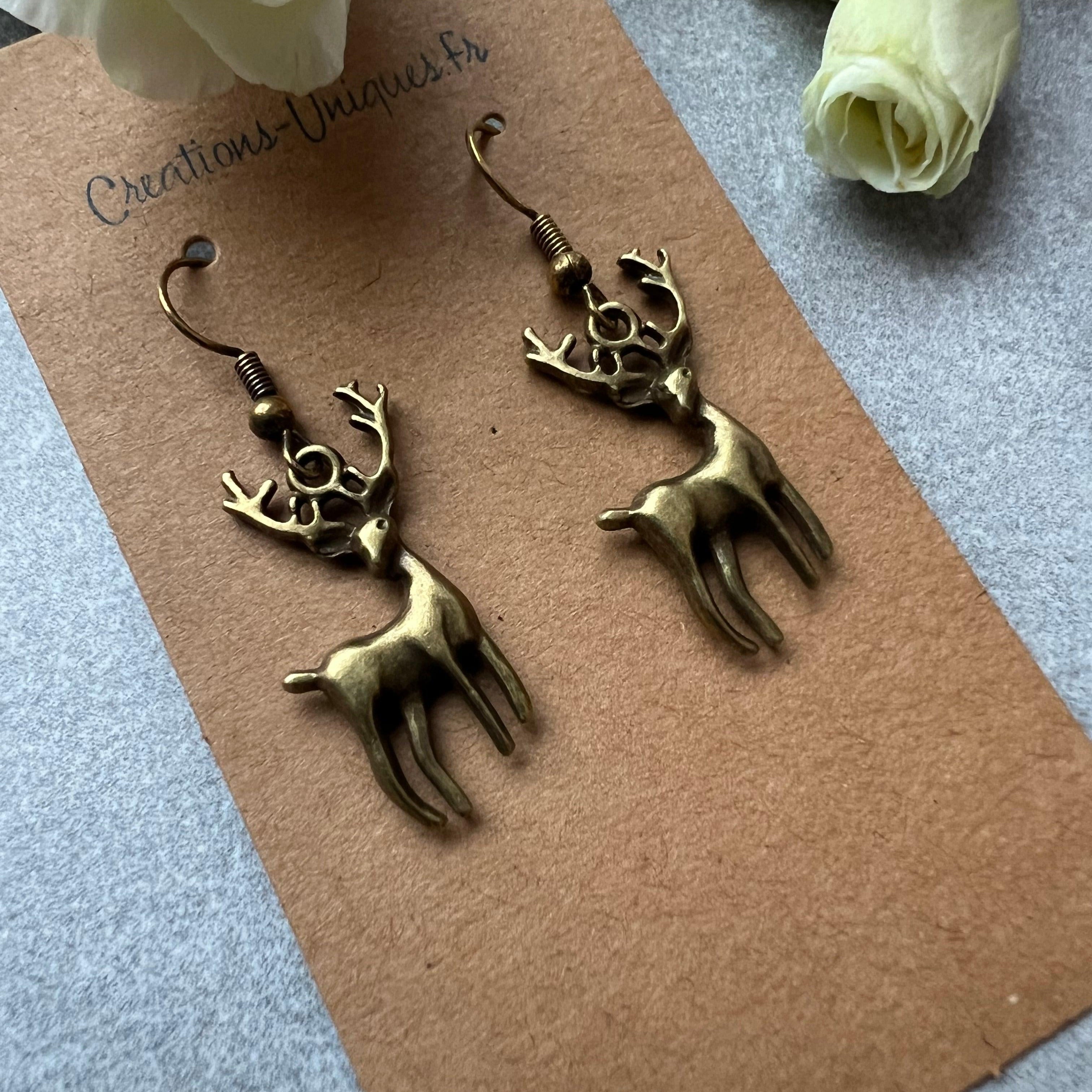 Boucles d’oreilles MARIEL Rennes de Noël bronze - Créations Uniques - Créations Uniques