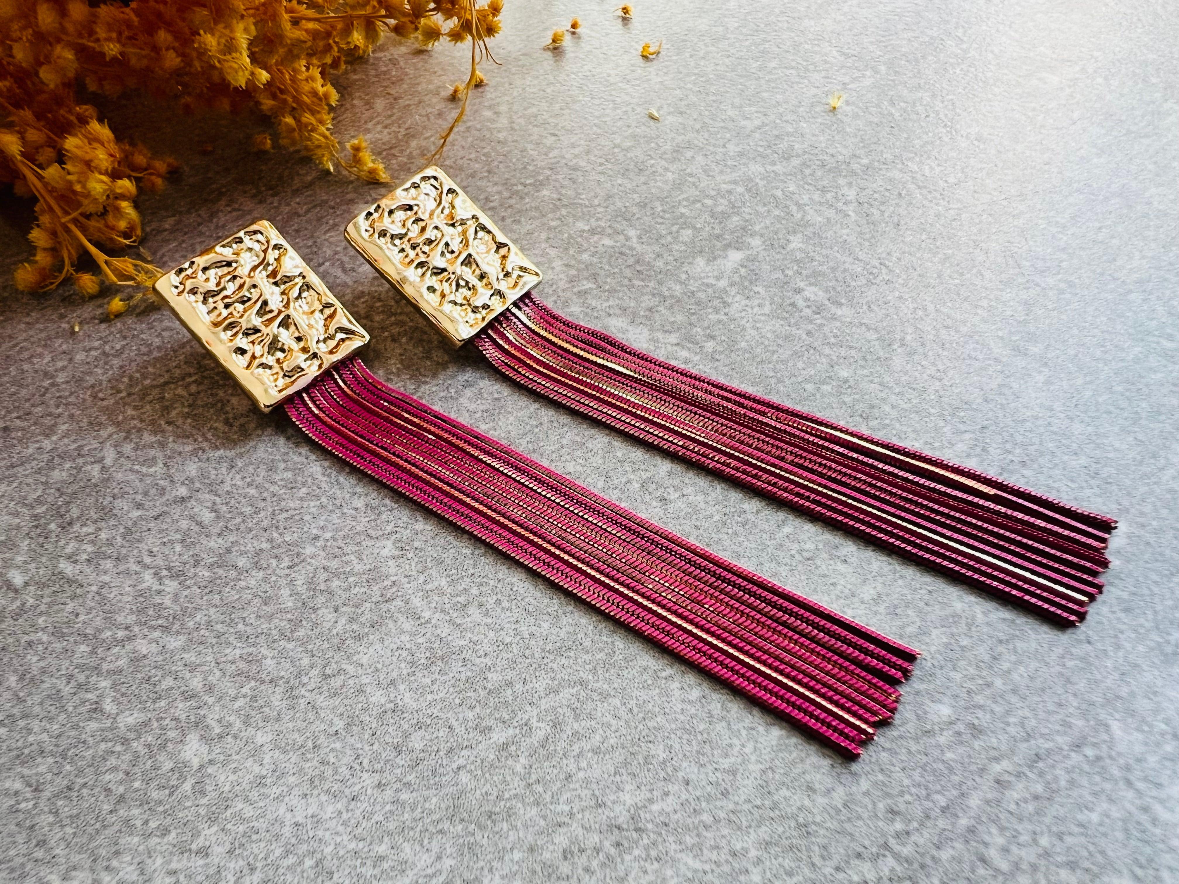 Boucles d’oreilles YVETT rose framboise et dorées - Créations Uniques