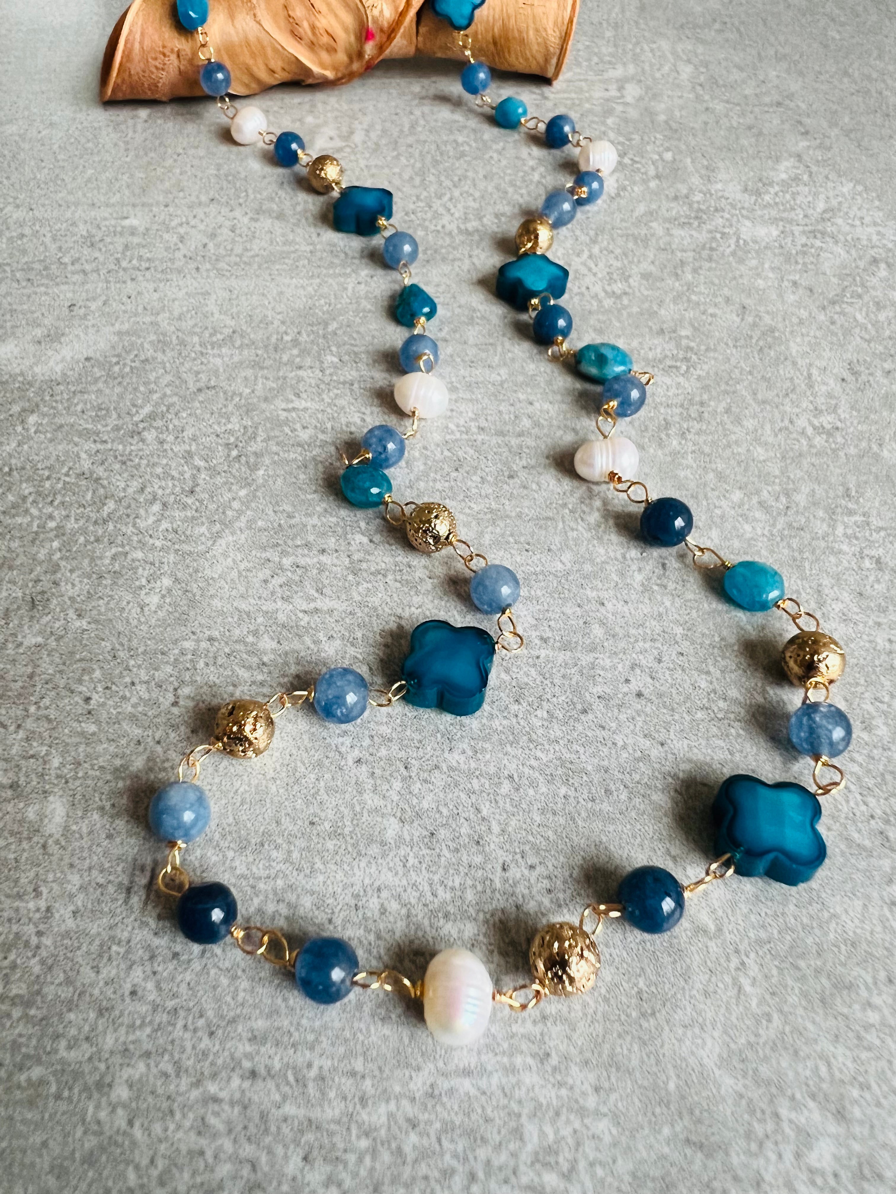 Collier de perles VERA nuances de bleu - Créations Uniques