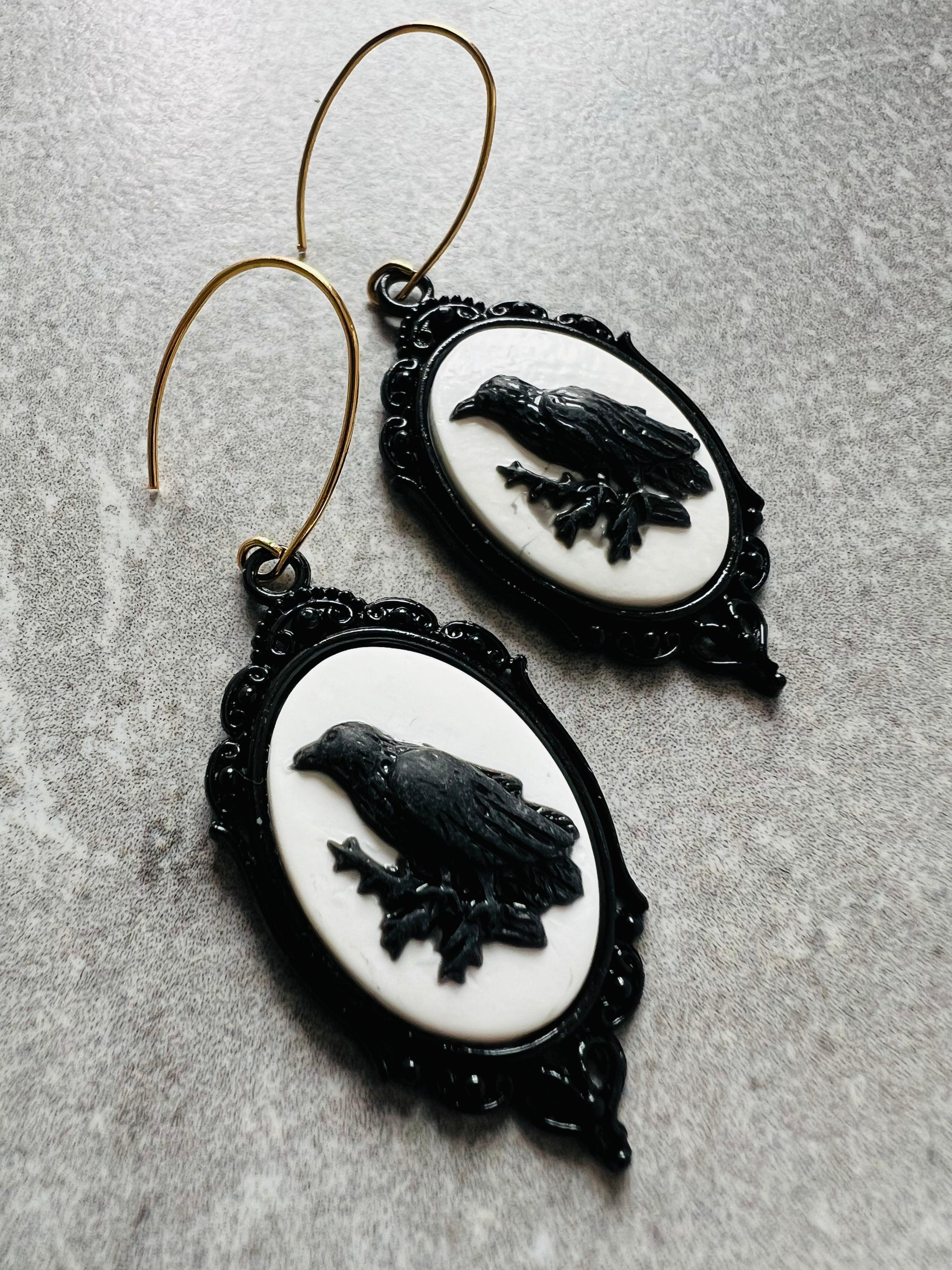 Boucles d’oreilles CORBEAUX NOIRS thème Halloween - Créations Uniques - Créations Uniques