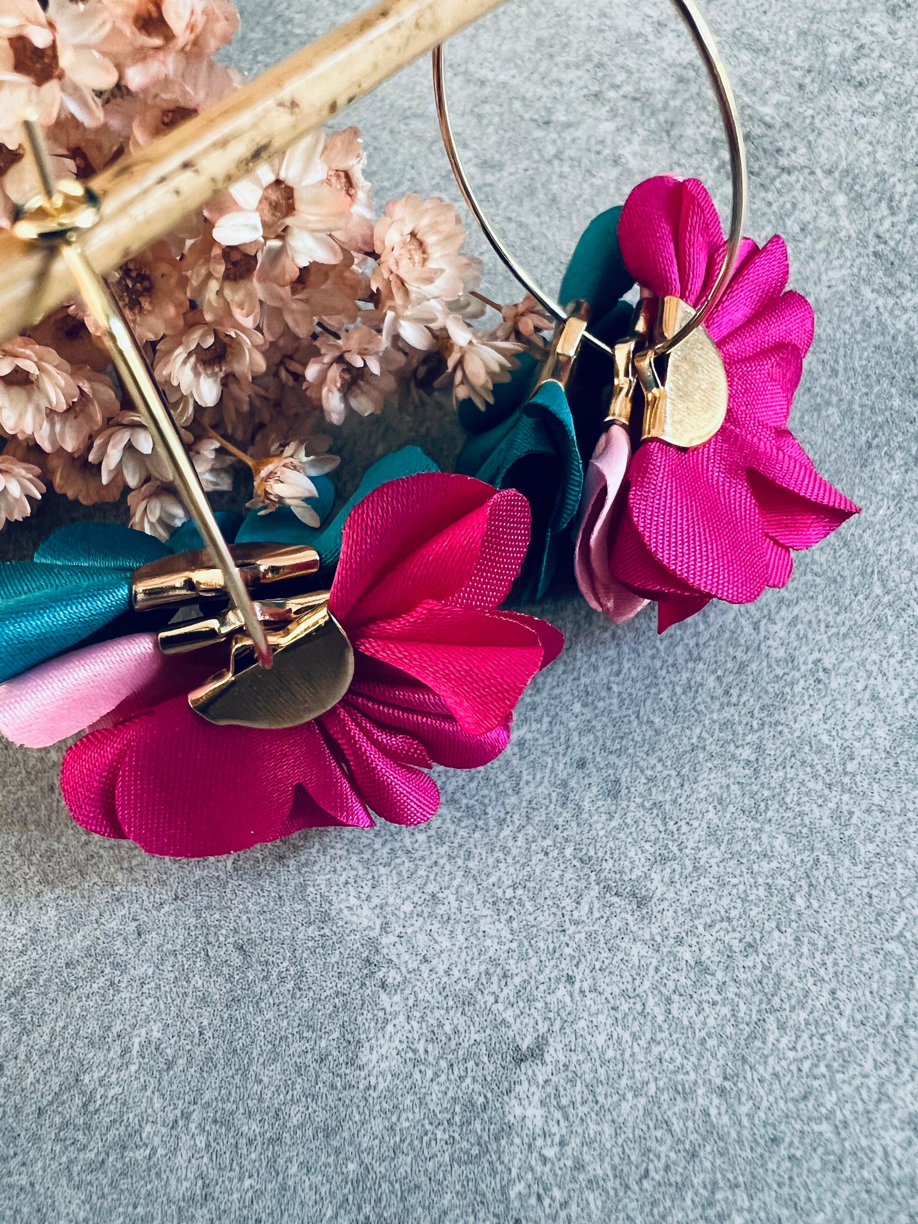 Boucles d’oreilles ZOE pampilles tissu tricolores - Créations Uniques - Créations Uniques