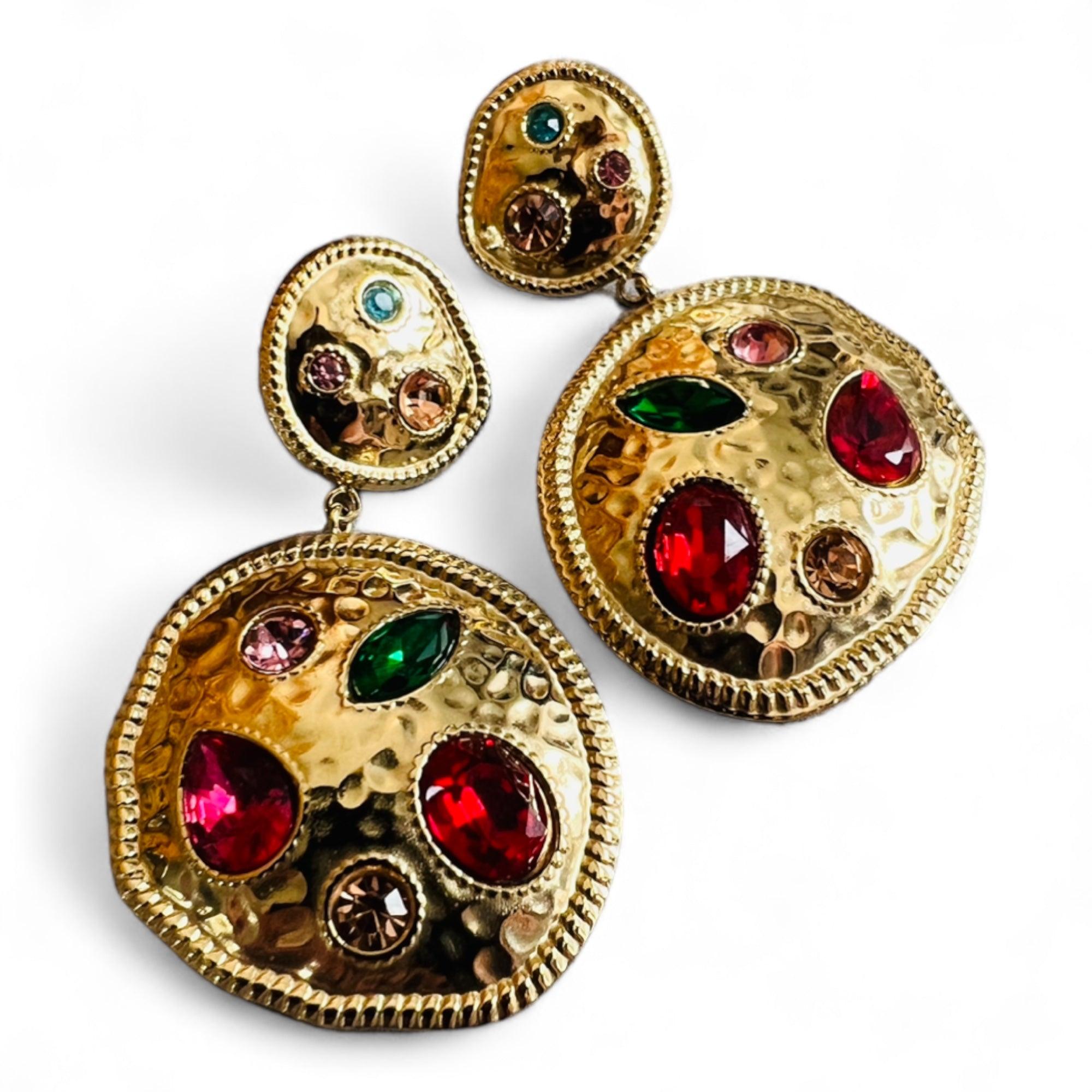 Boucles d’oreilles ROSELINE chic et strass colorés - Créations Uniques