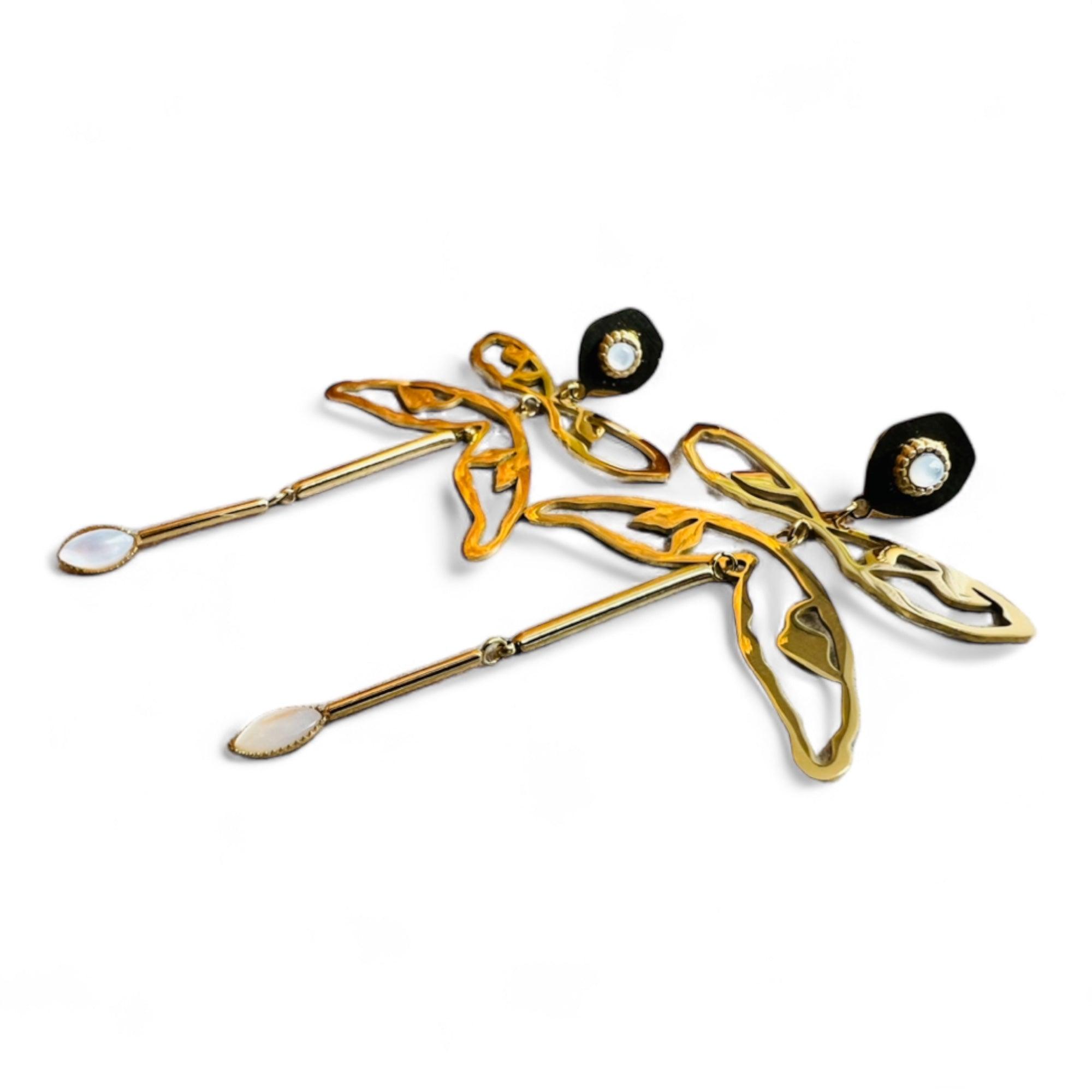 Boucles d’oreilles CHARLIE grandes libellules dorées - Créations Uniques