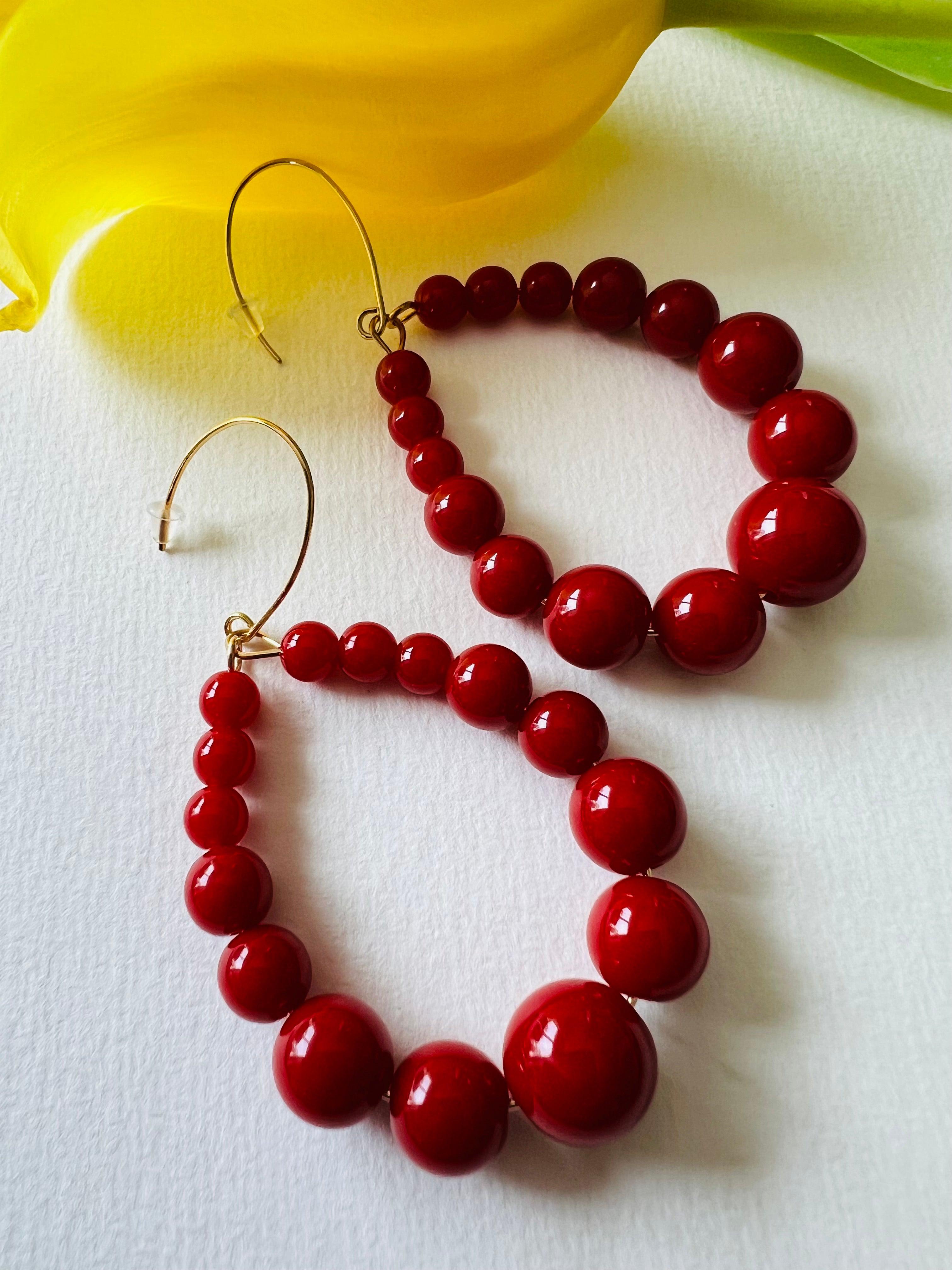 Boucles d’oreilles JANE perles bordeaux - Créations Uniques - Créations Uniques