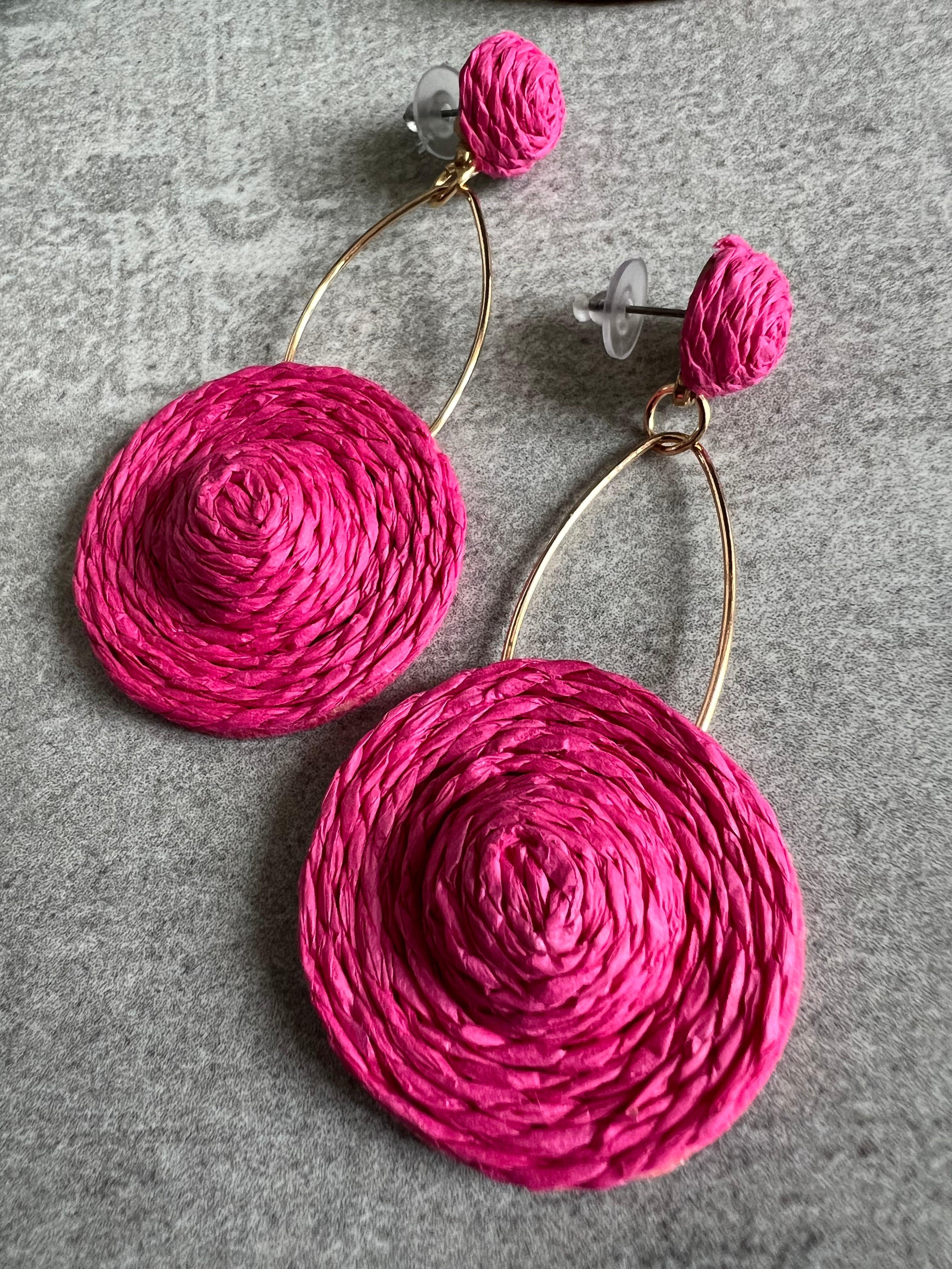 Boucles d’oreilles APOLLINE chapeaux rose Fuchsia - Créations Uniques