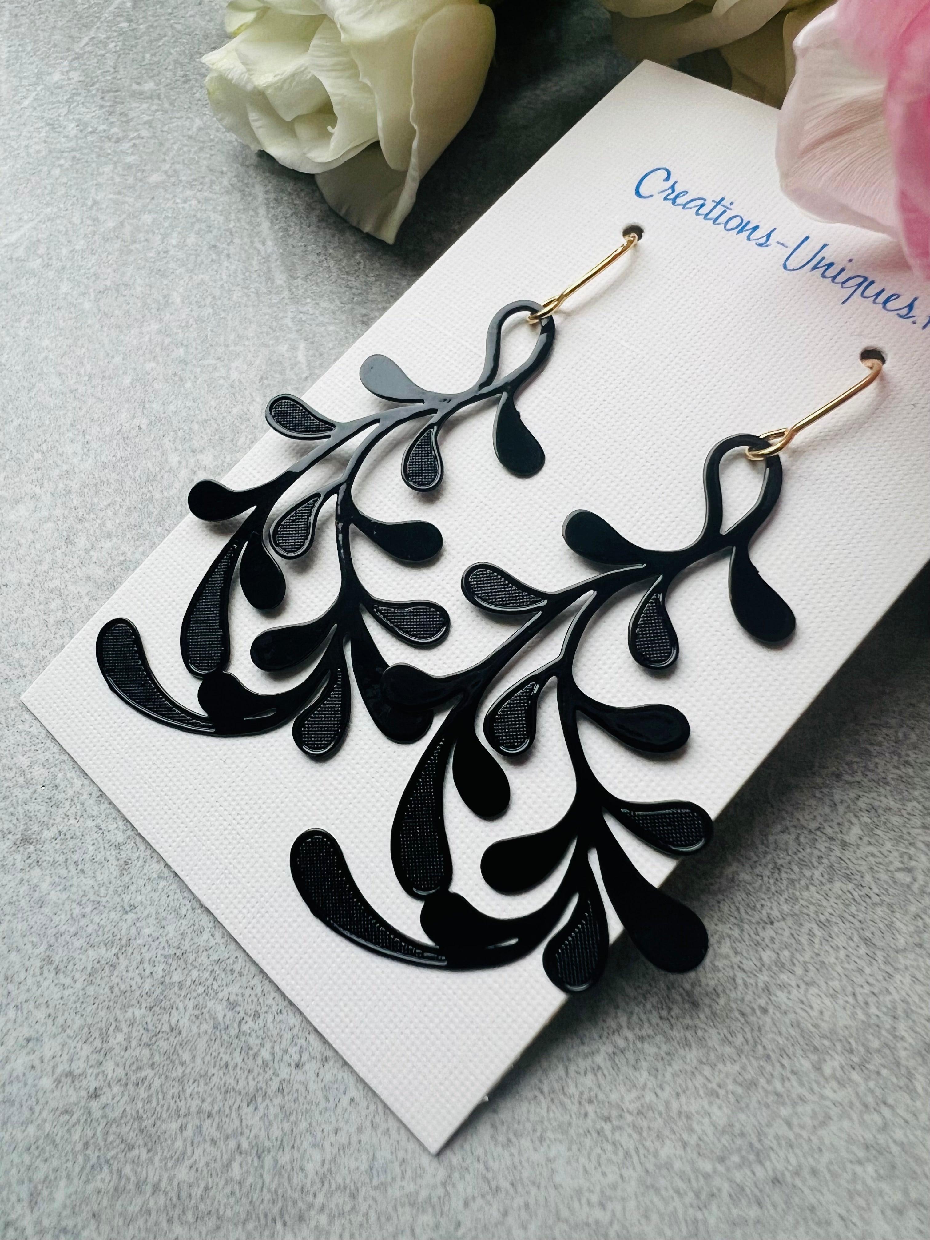 Boucles d’oreilles NINON feuillage noir - Créations Uniques - Créations Uniques