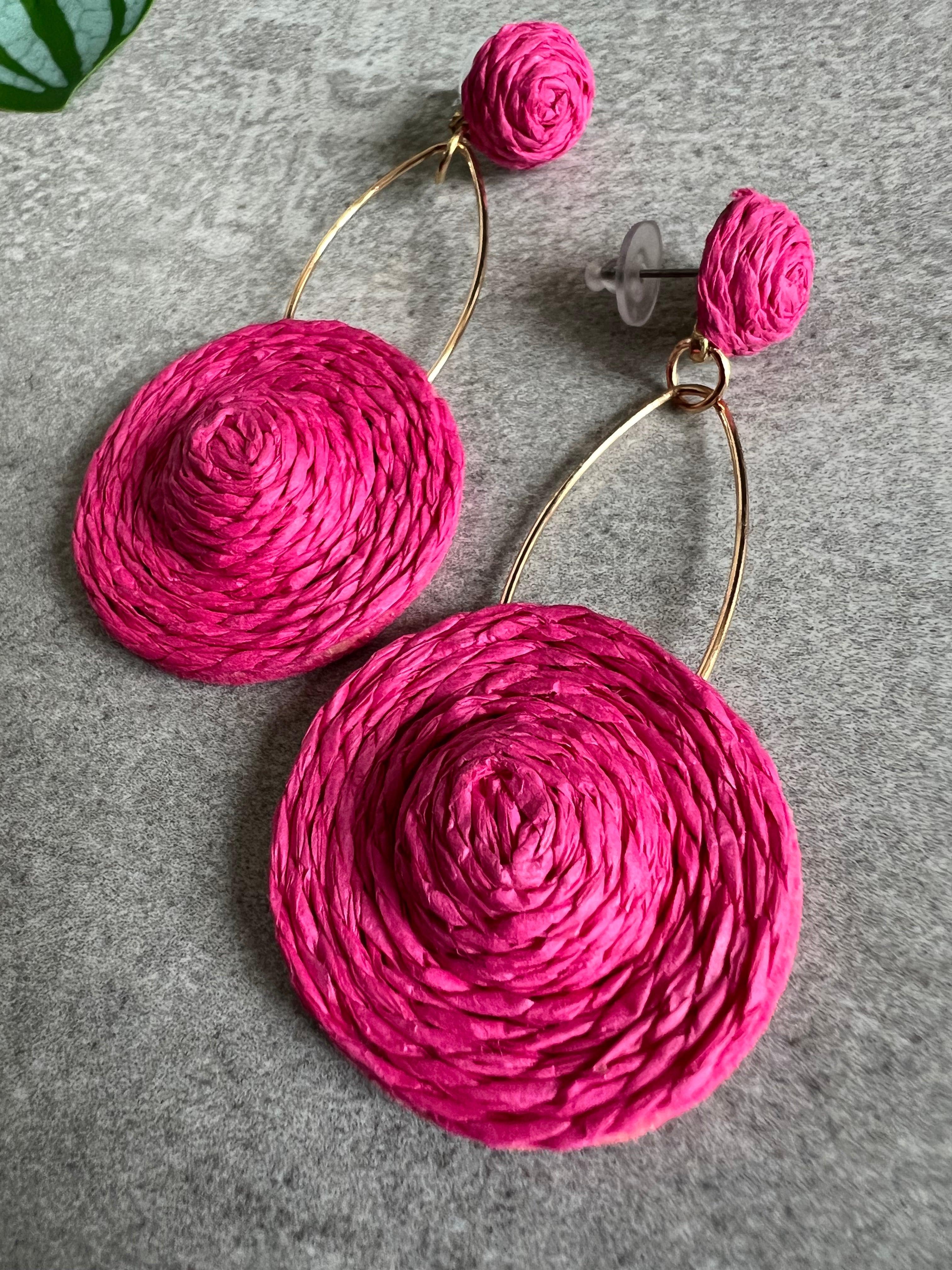Boucles d’oreilles APOLLINE chapeaux rose Fuchsia - Créations Uniques