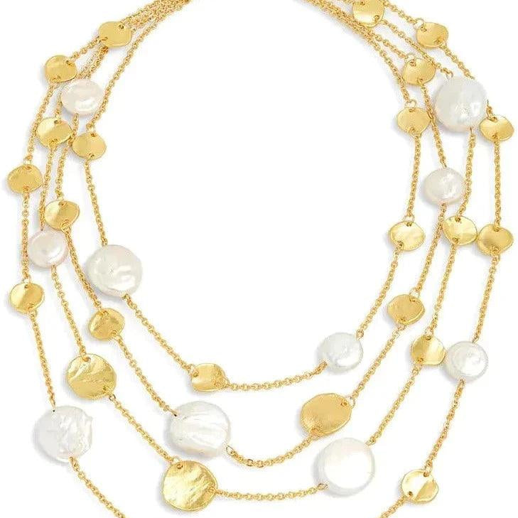 N72508 Collier multi rangs pièces et perles plates - Karine Sultan - Créations Uniques