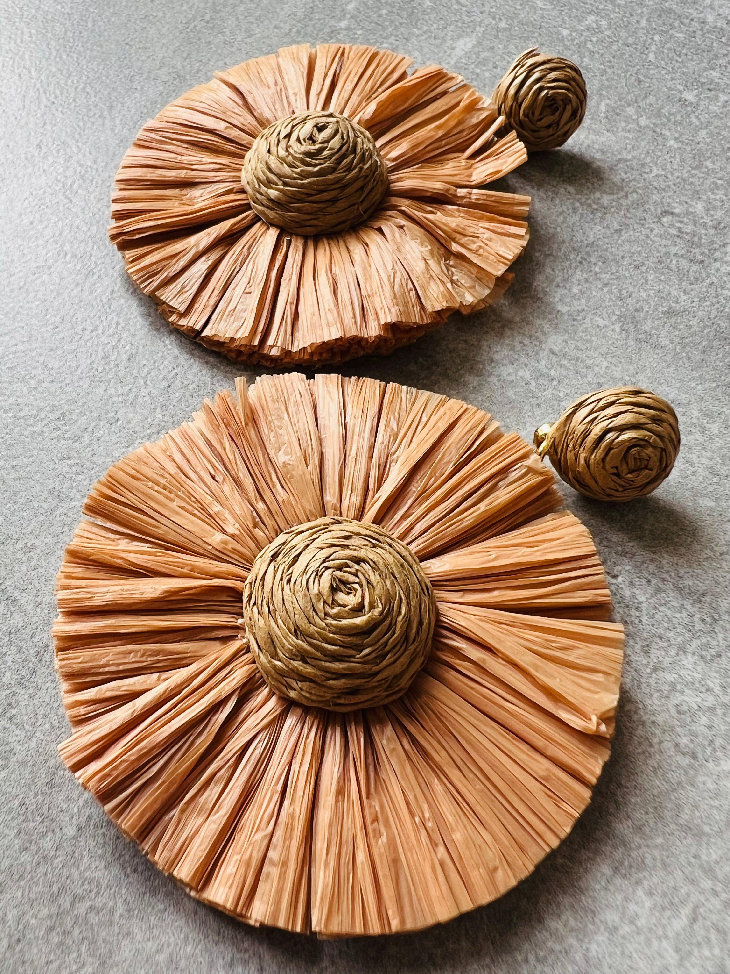 Boucles d’oreilles MOLLY raphia marron - Créations Uniques