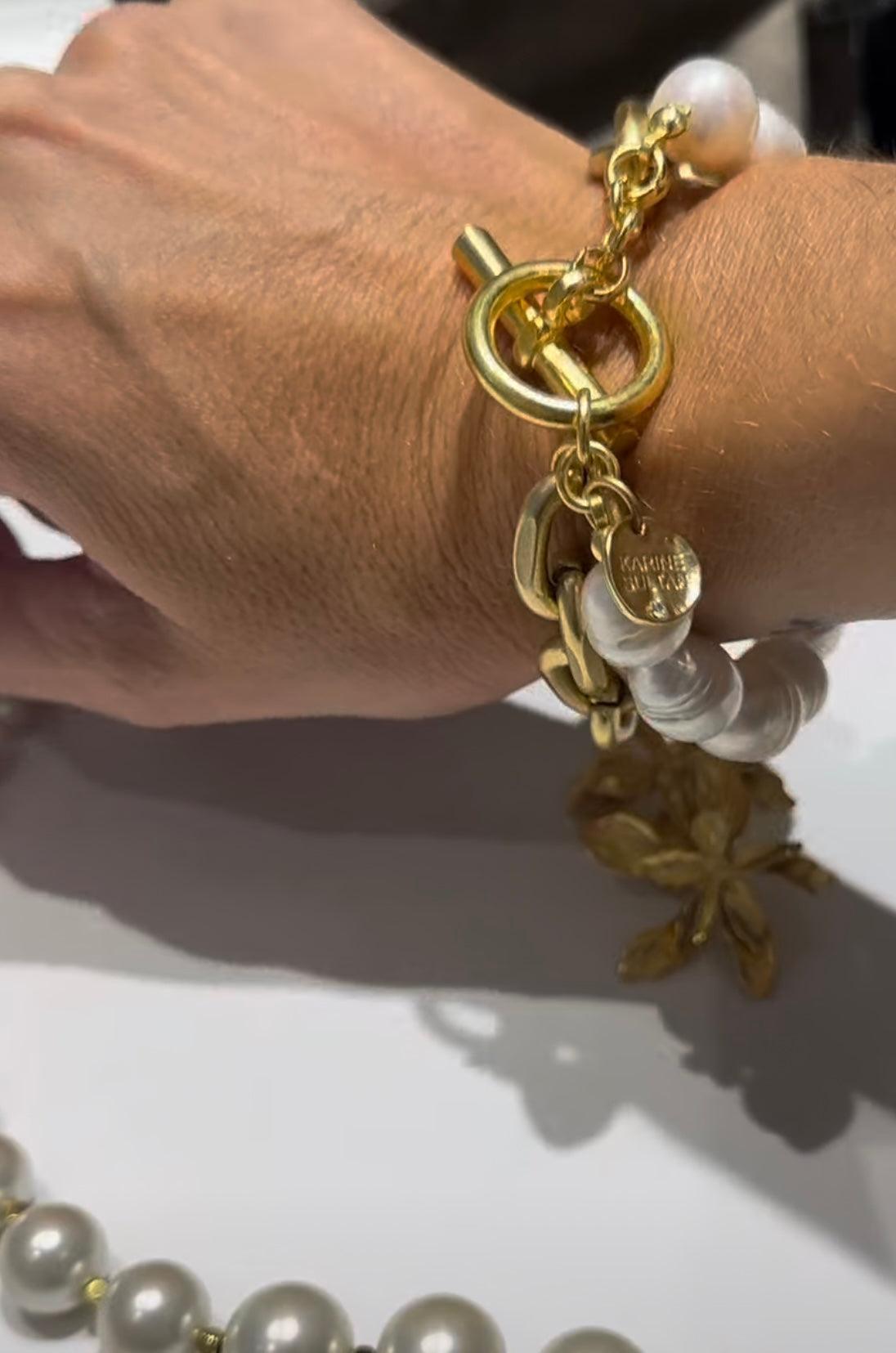 B75502 Bracelet superposé perles et chaîne forçat - Karine Sultan - Créations Uniques