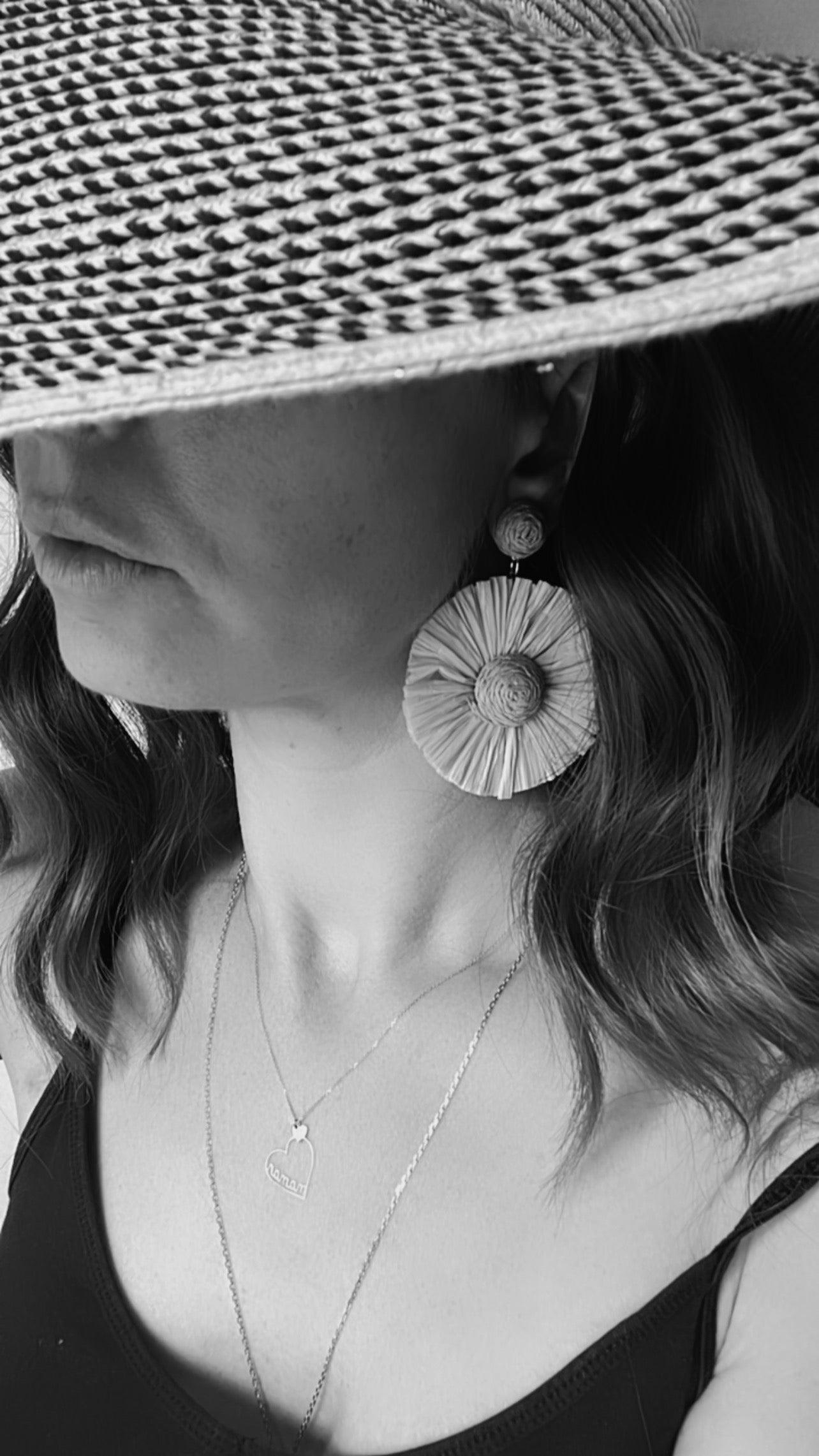 Boucles d’oreilles MOLLY raphia marron - Créations Uniques