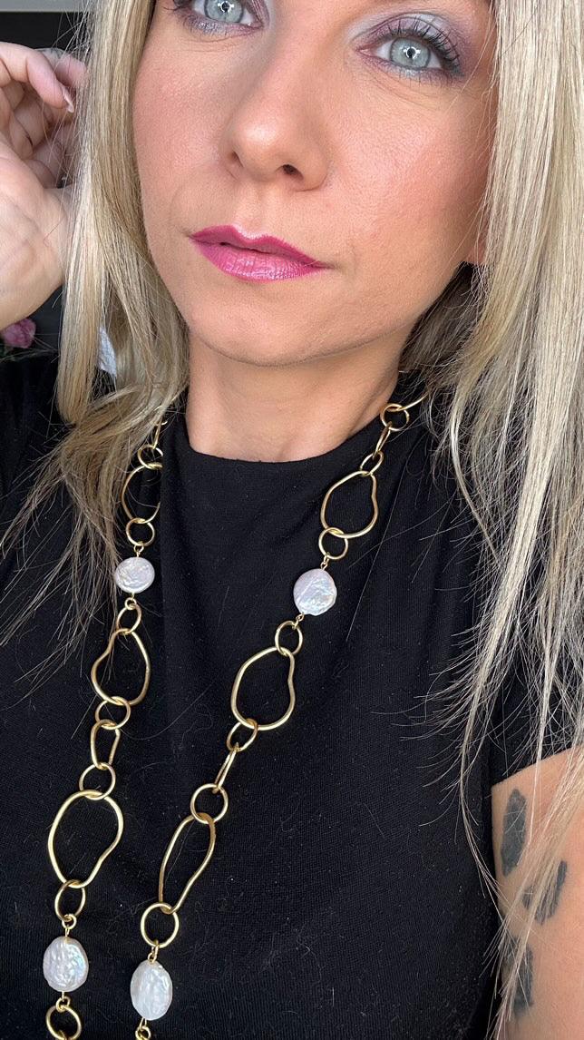 N72511 Collier station maillons et perles plates bio - Karine Sultan - Créations Uniques