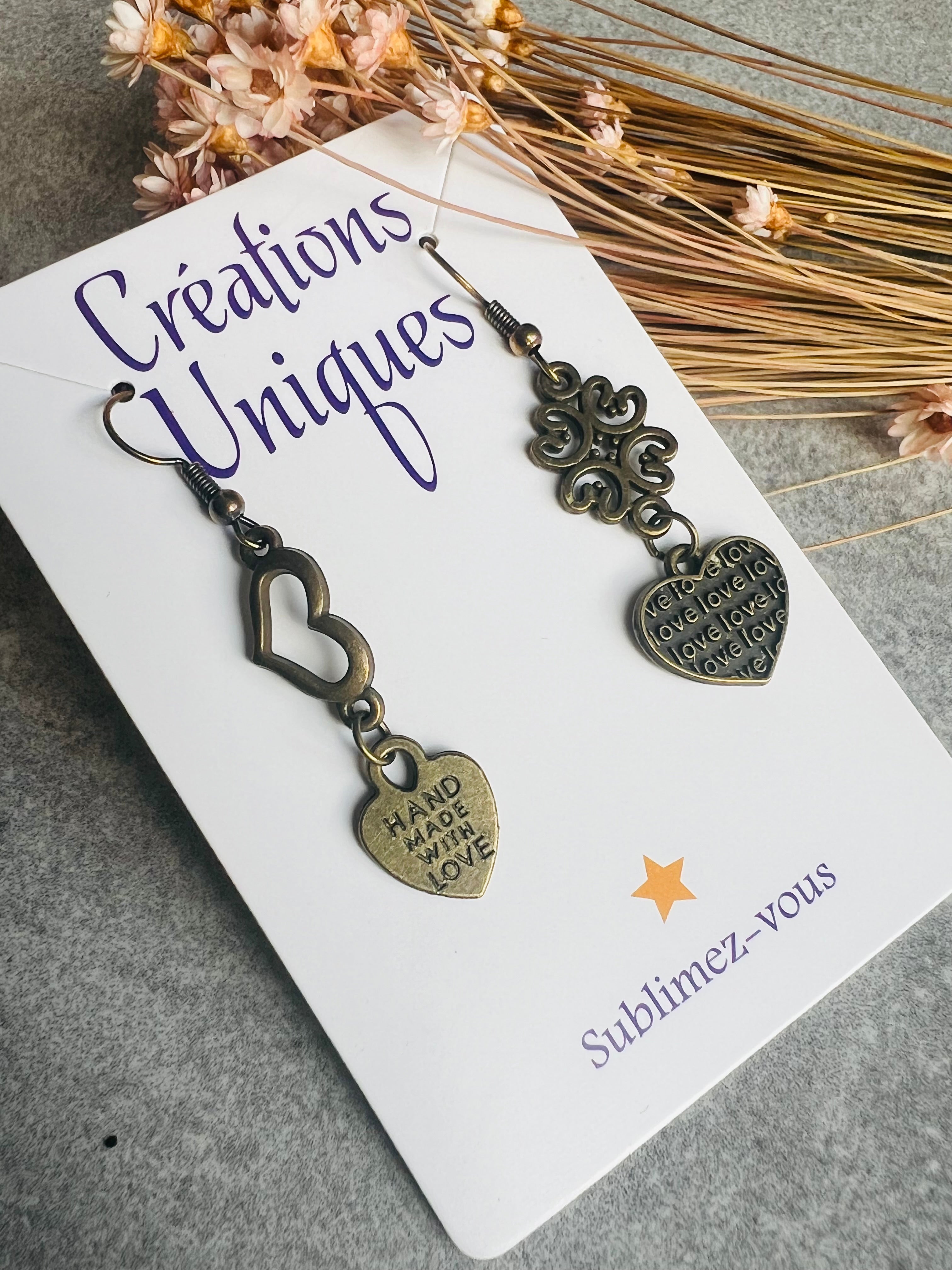 Boucles d’oreilles MYLENA cœurs asymétrique - Créations Uniques - Créations Uniques