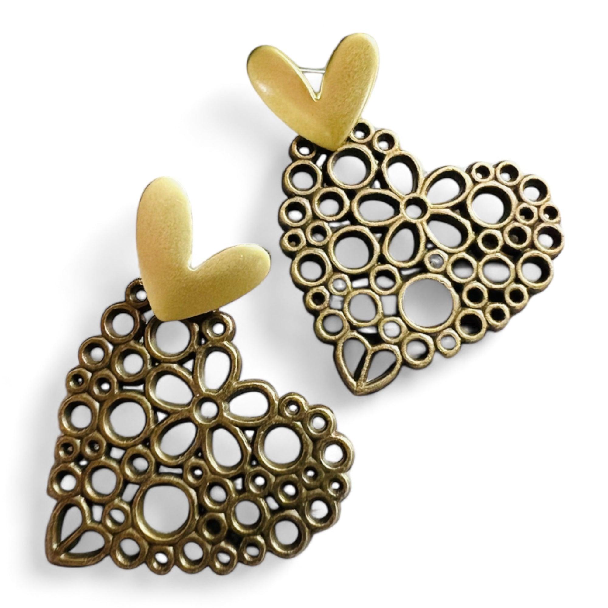 Boucles d’oreilles JANETTE cœurs bronze - Créations Uniques - Créations Uniques