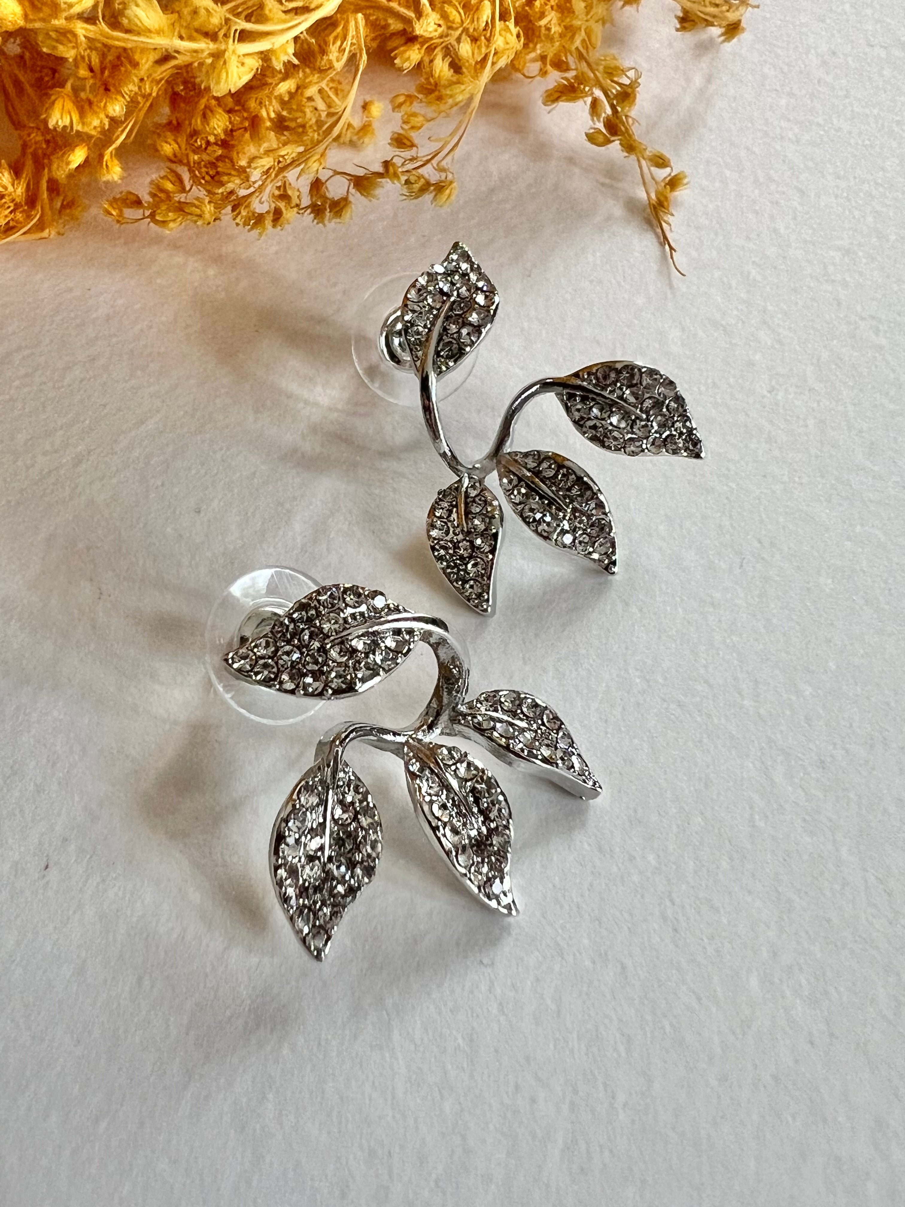 Boucles d’oreilles MACY feuilles strass - Créations Uniques