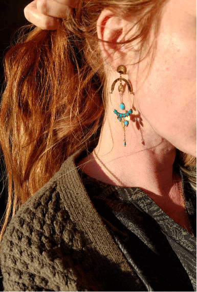 Boucles d’oreilles CLARYSSE perles bleu turquoise - style bohème - Créations Uniques