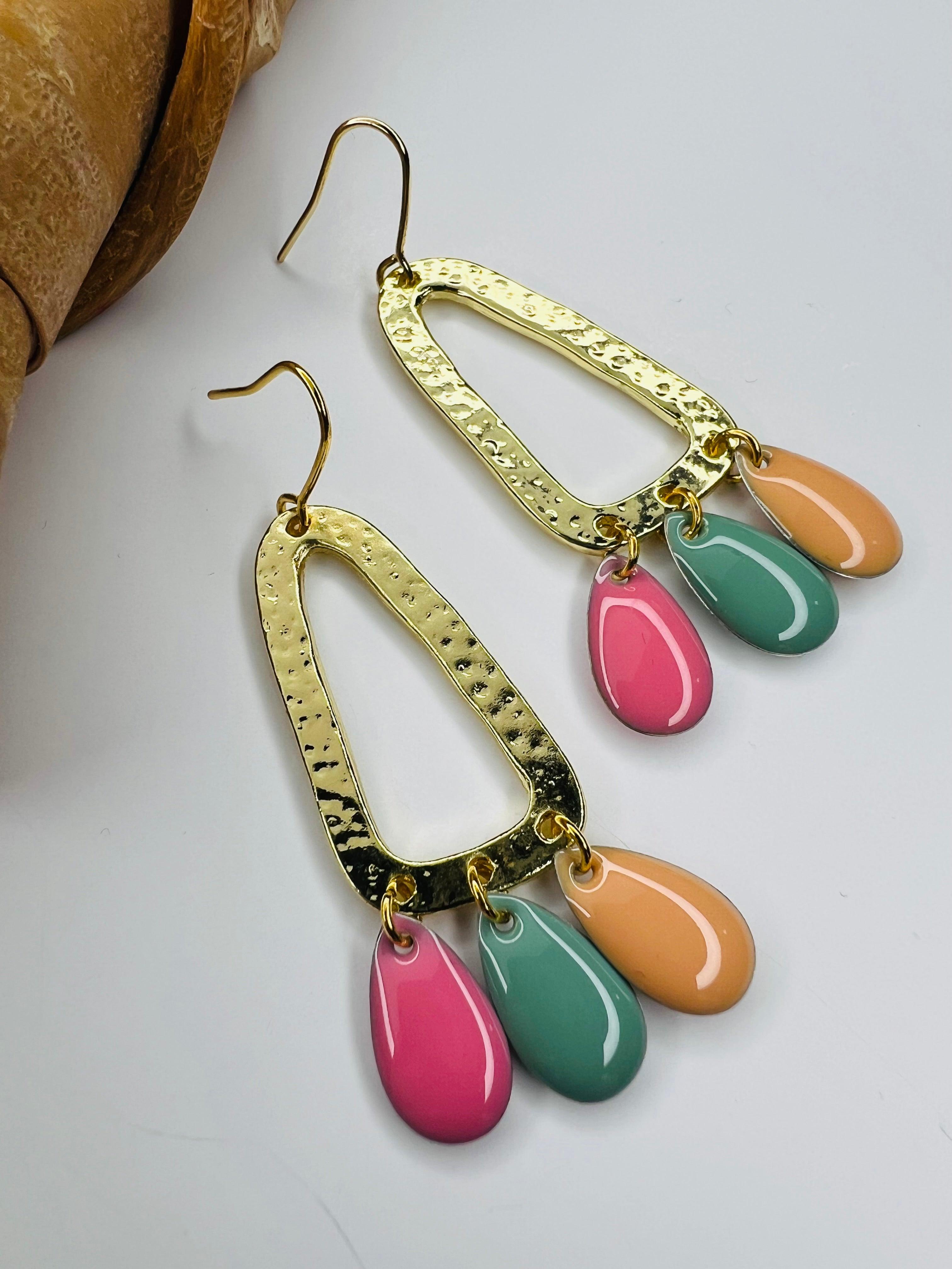 Boucles d’oreilles DIANE gouttes tricolores - Créations Uniques - Créations Uniques