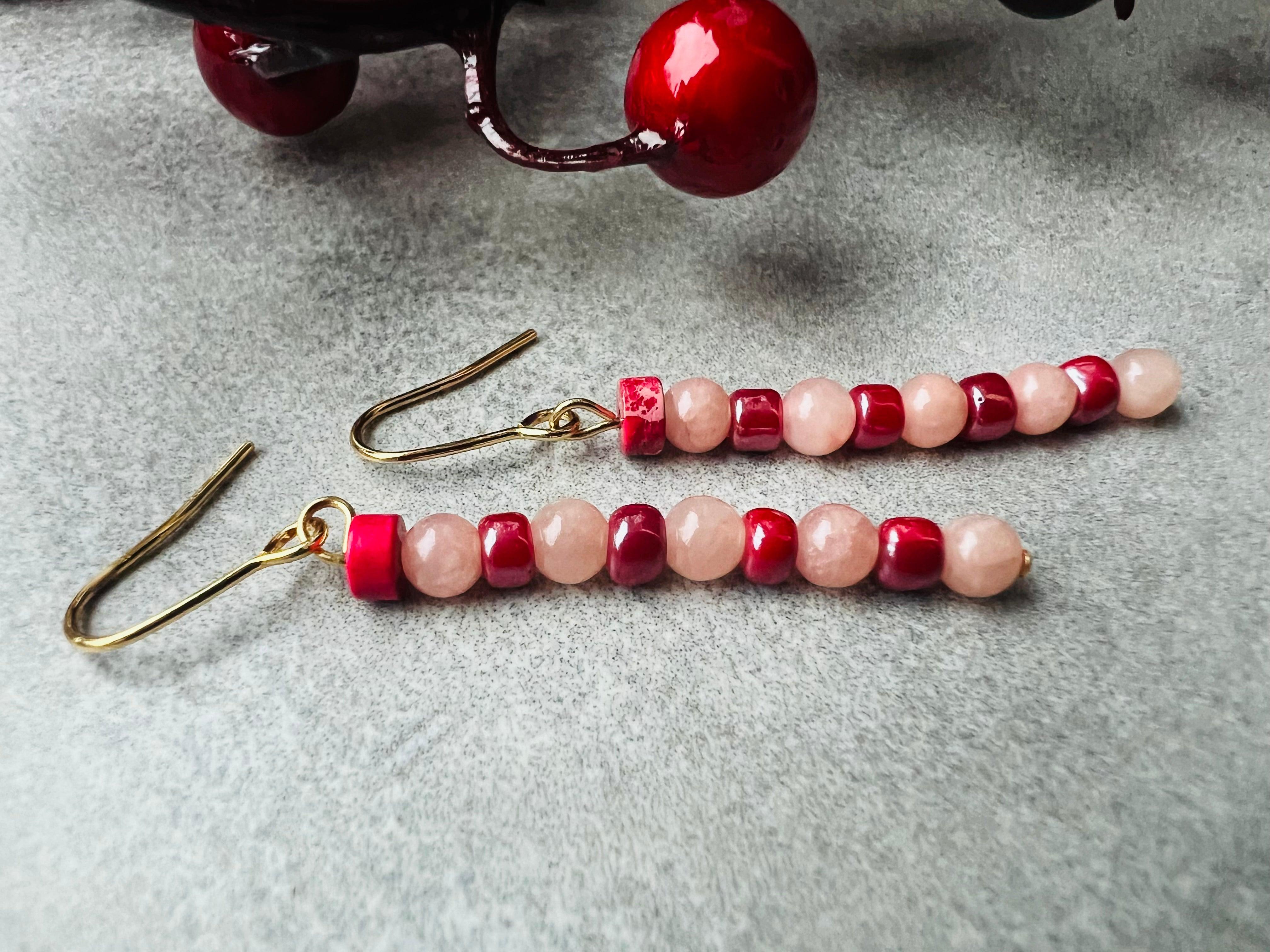 Boucles d’oreilles ELIZ perles rose et framboise - Créations Uniques - Créations Uniques