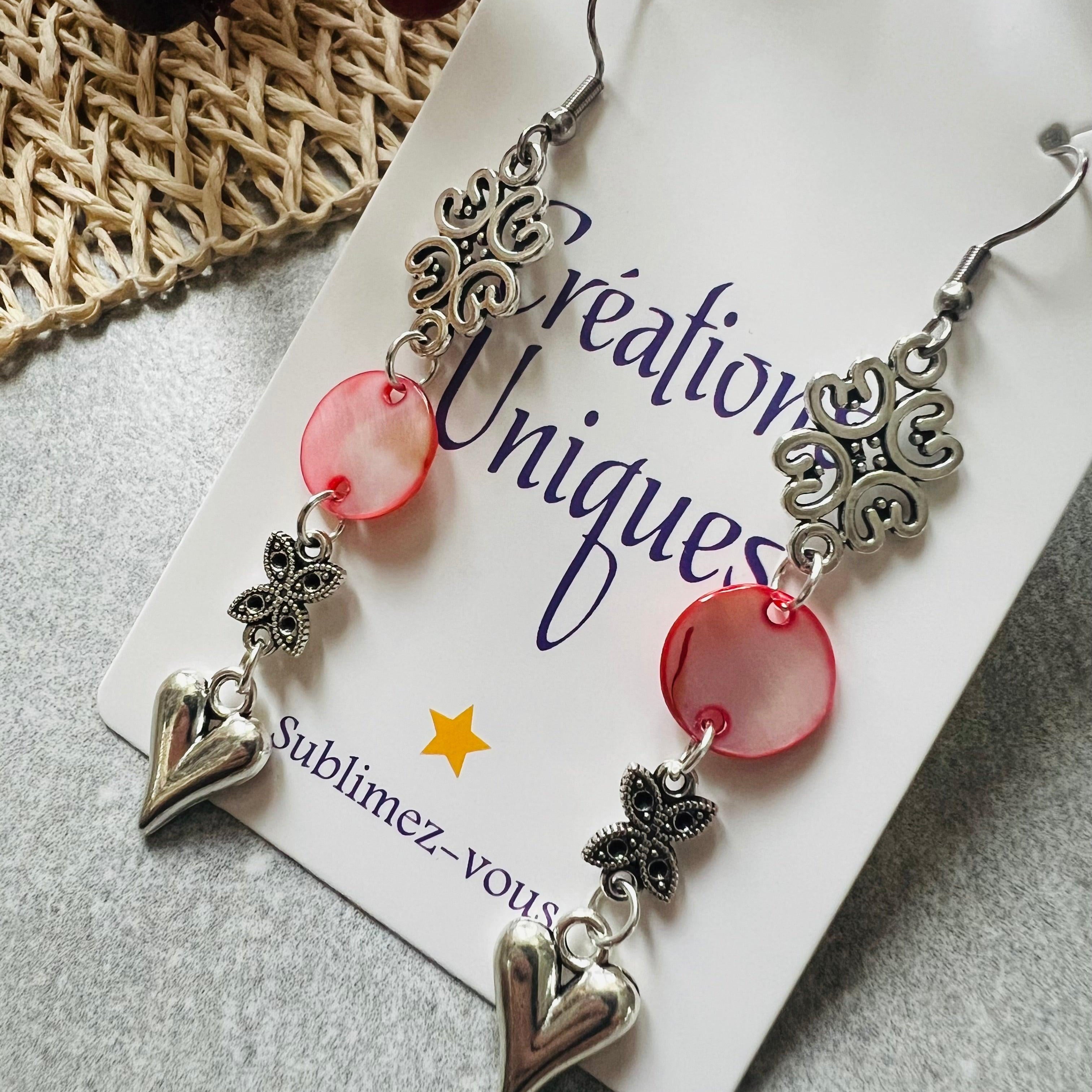 Boucles d’oreilles HELIANE style bohème rouge - Créations Uniques - Créations Uniques