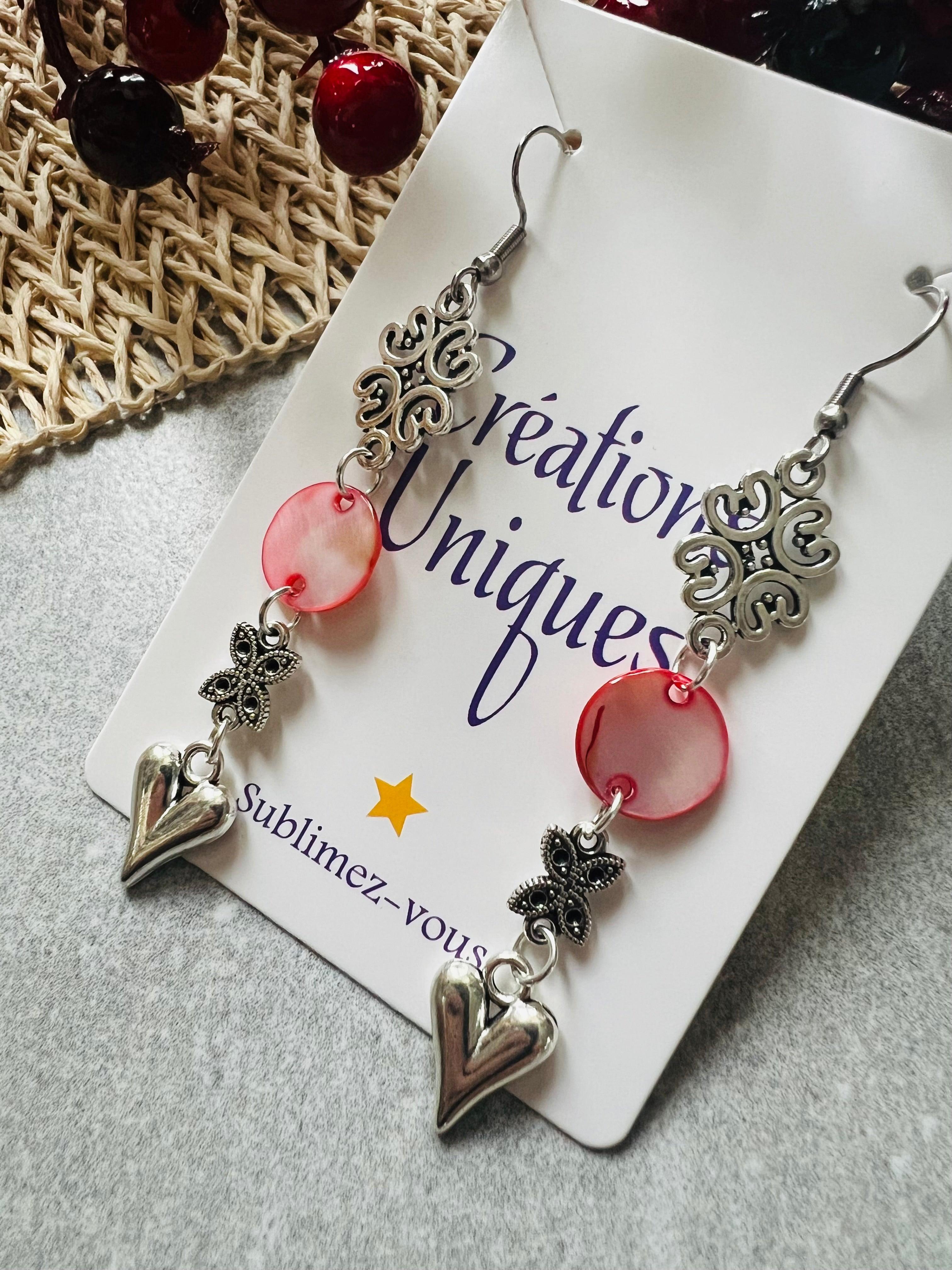 Boucles d’oreilles HELIANE style bohème rouge - Créations Uniques - Créations Uniques