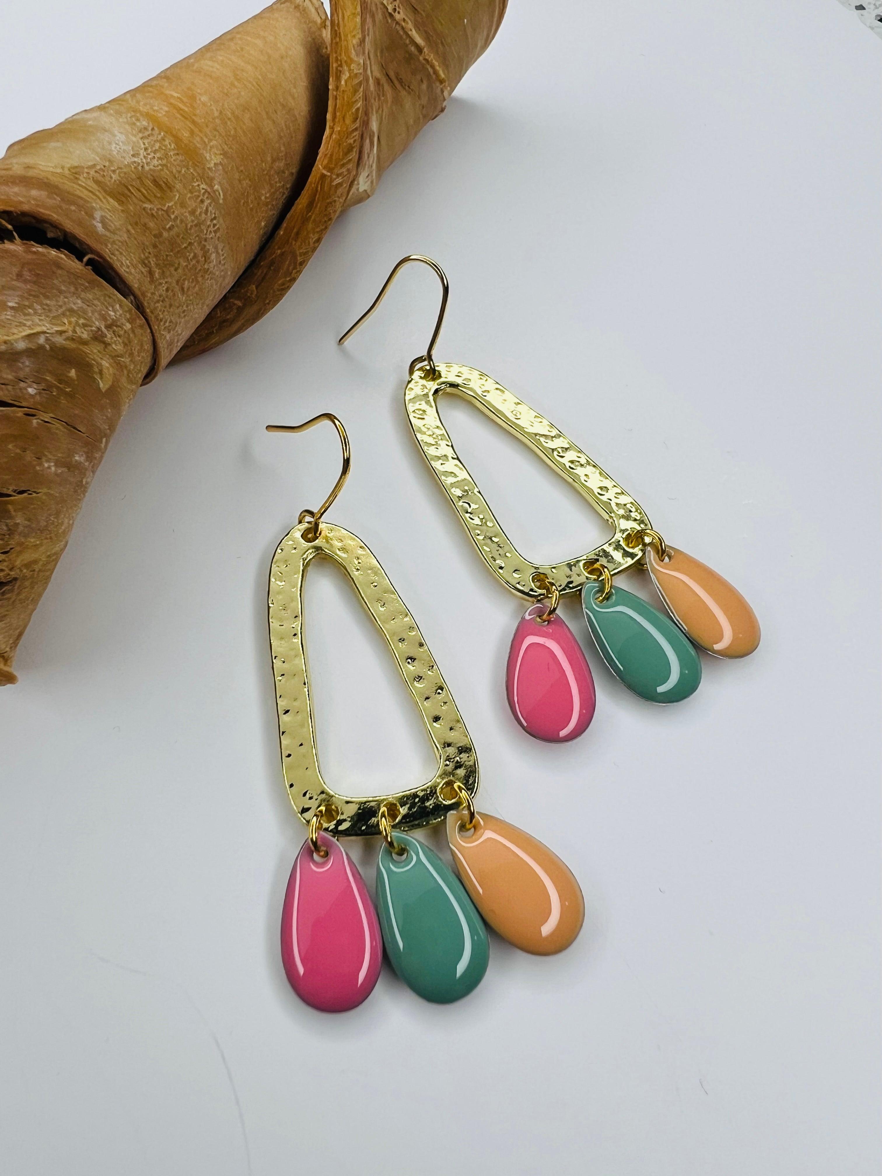 Boucles d’oreilles DIANE gouttes tricolores - Créations Uniques - Créations Uniques