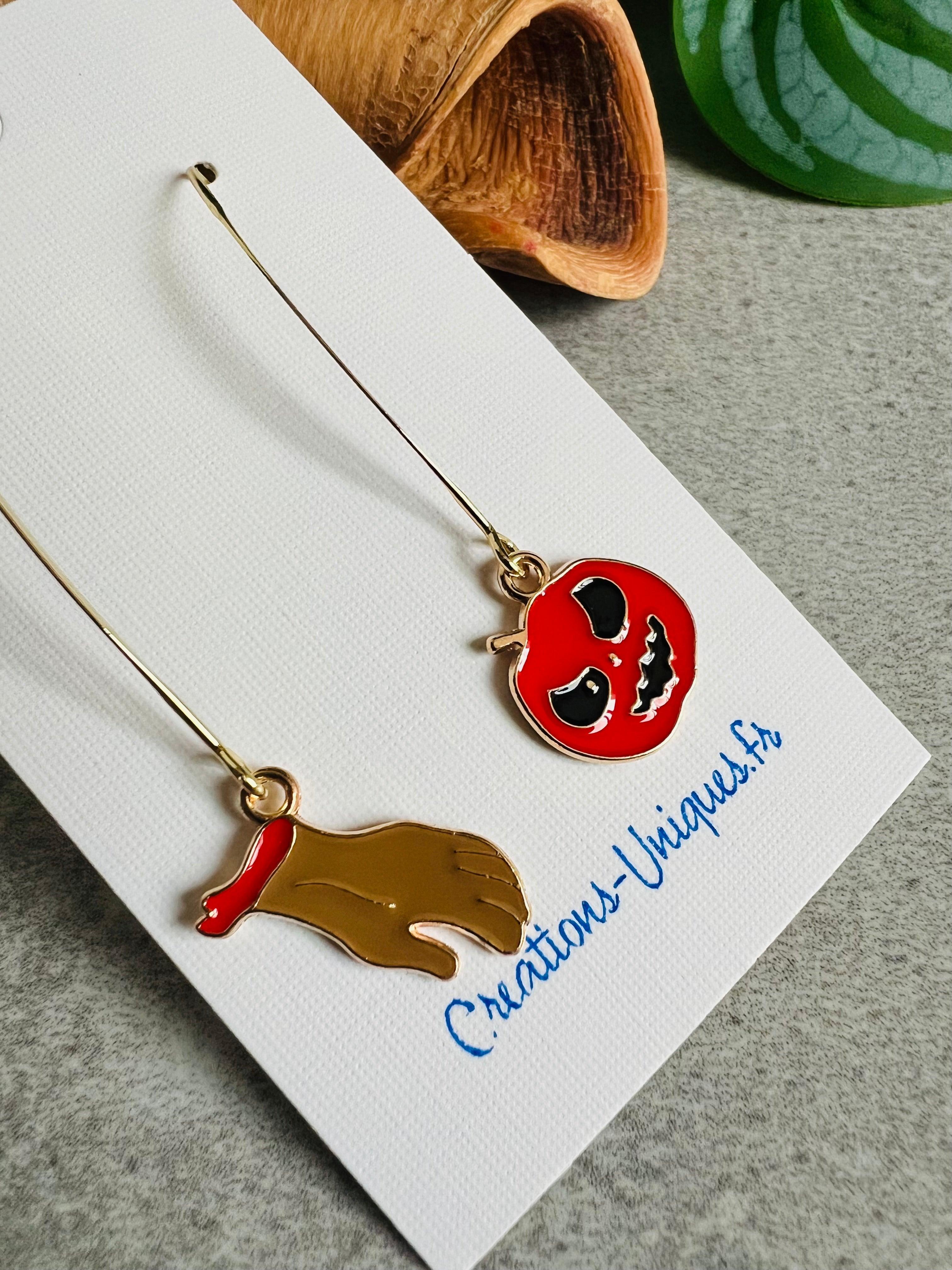 Boucles d’oreilles HALLOWEEN asymétriques oranges et rouges - Créations Uniques - Créations Uniques