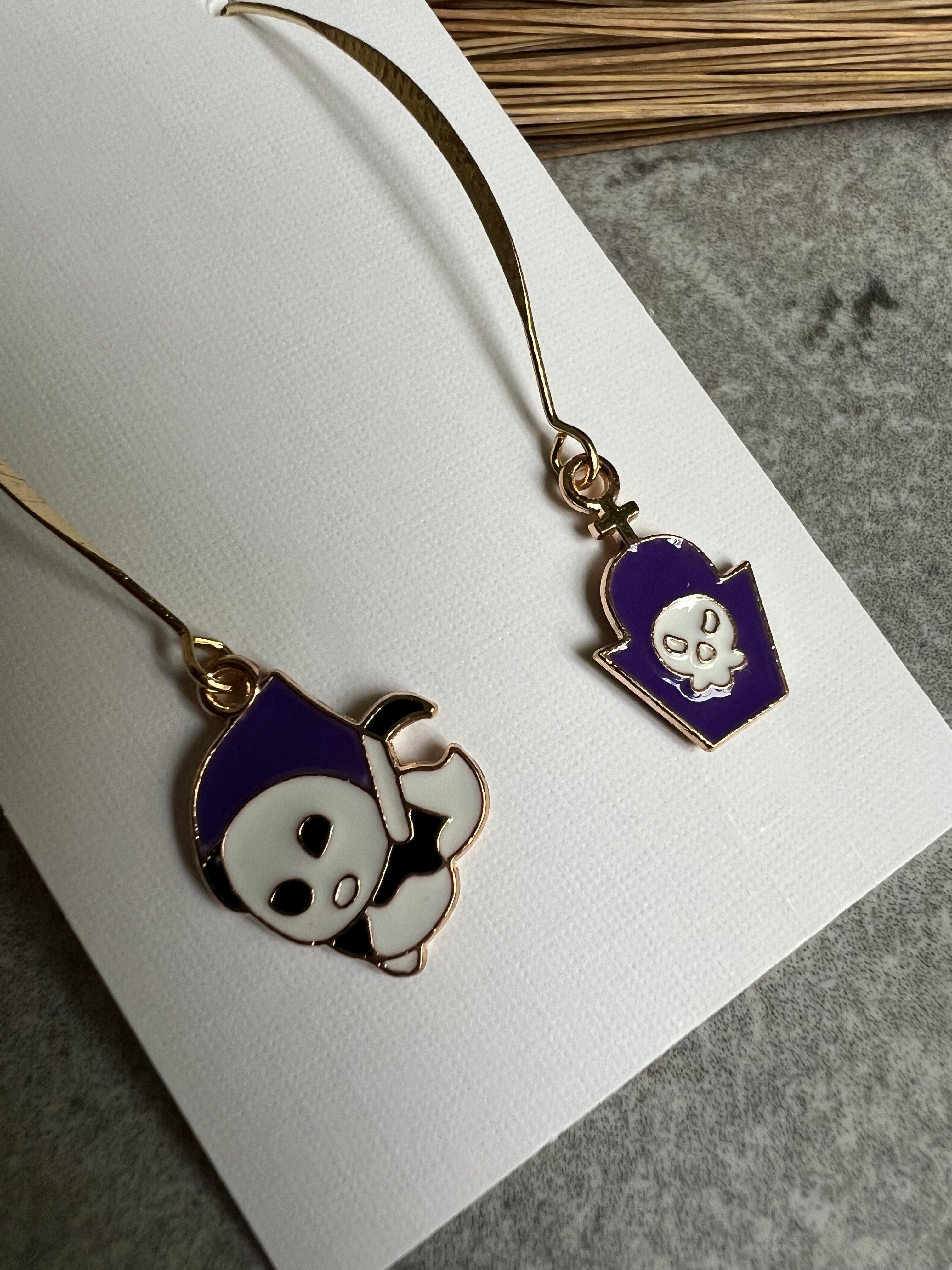 Boucles d’oreilles HALLOWEEN asymétriques violet - Créations Uniques - Créations Uniques