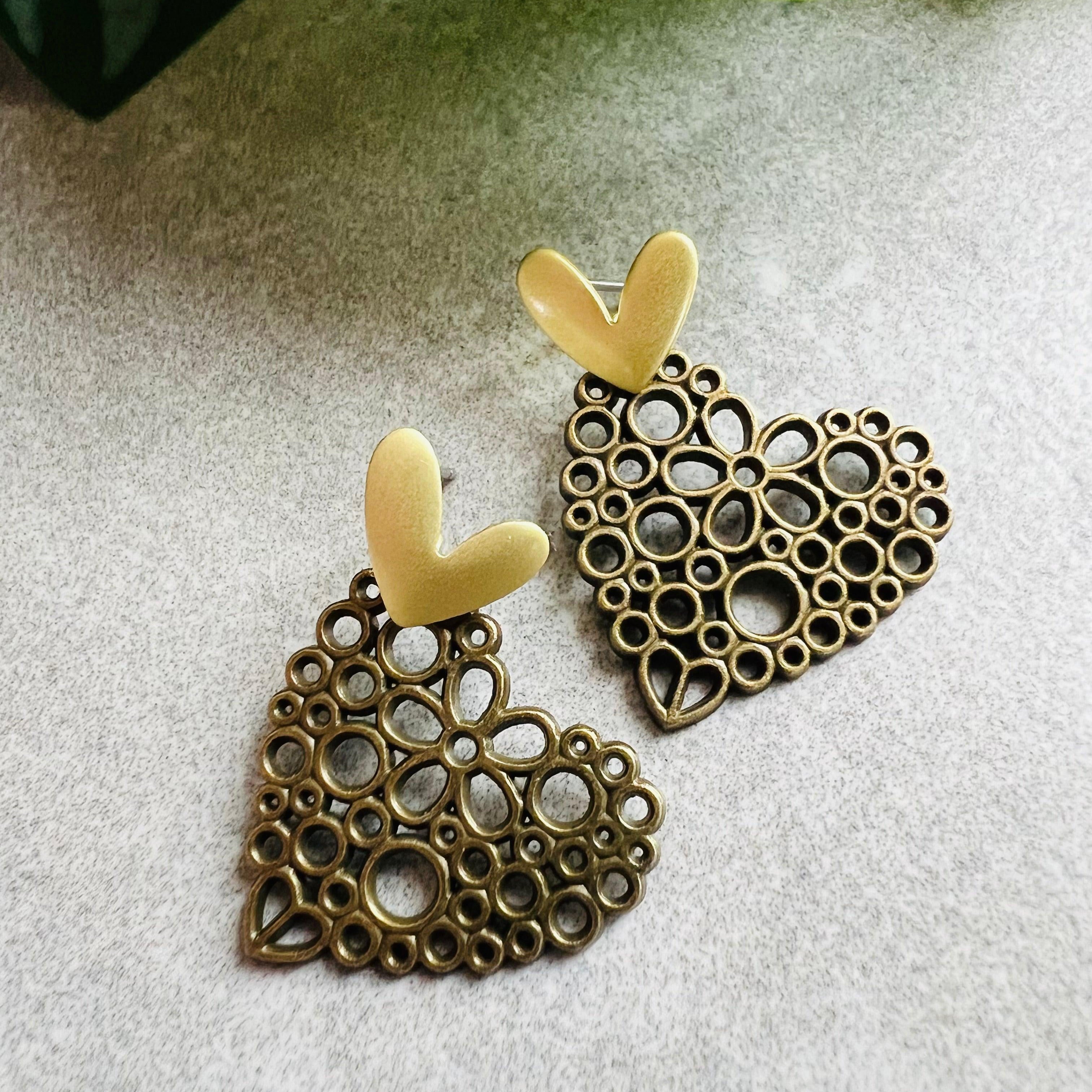 Boucles d’oreilles JANETTE cœurs bronze - Créations Uniques - Créations Uniques