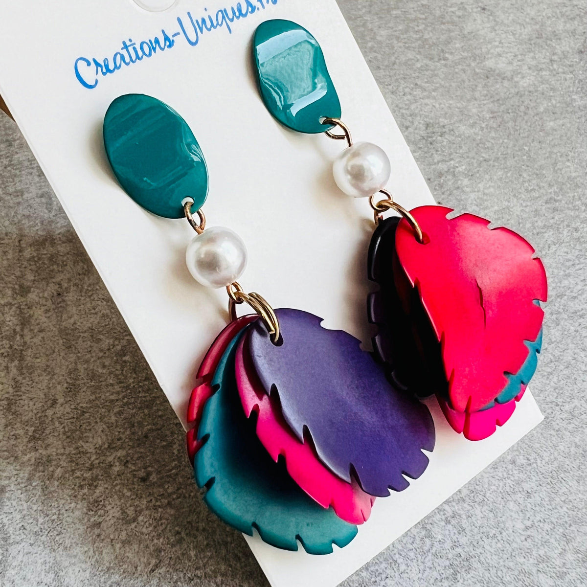 Boucles d’oreilles GENNIFER pétales de tagua multicolores- Créations Uniques - Créations Uniques