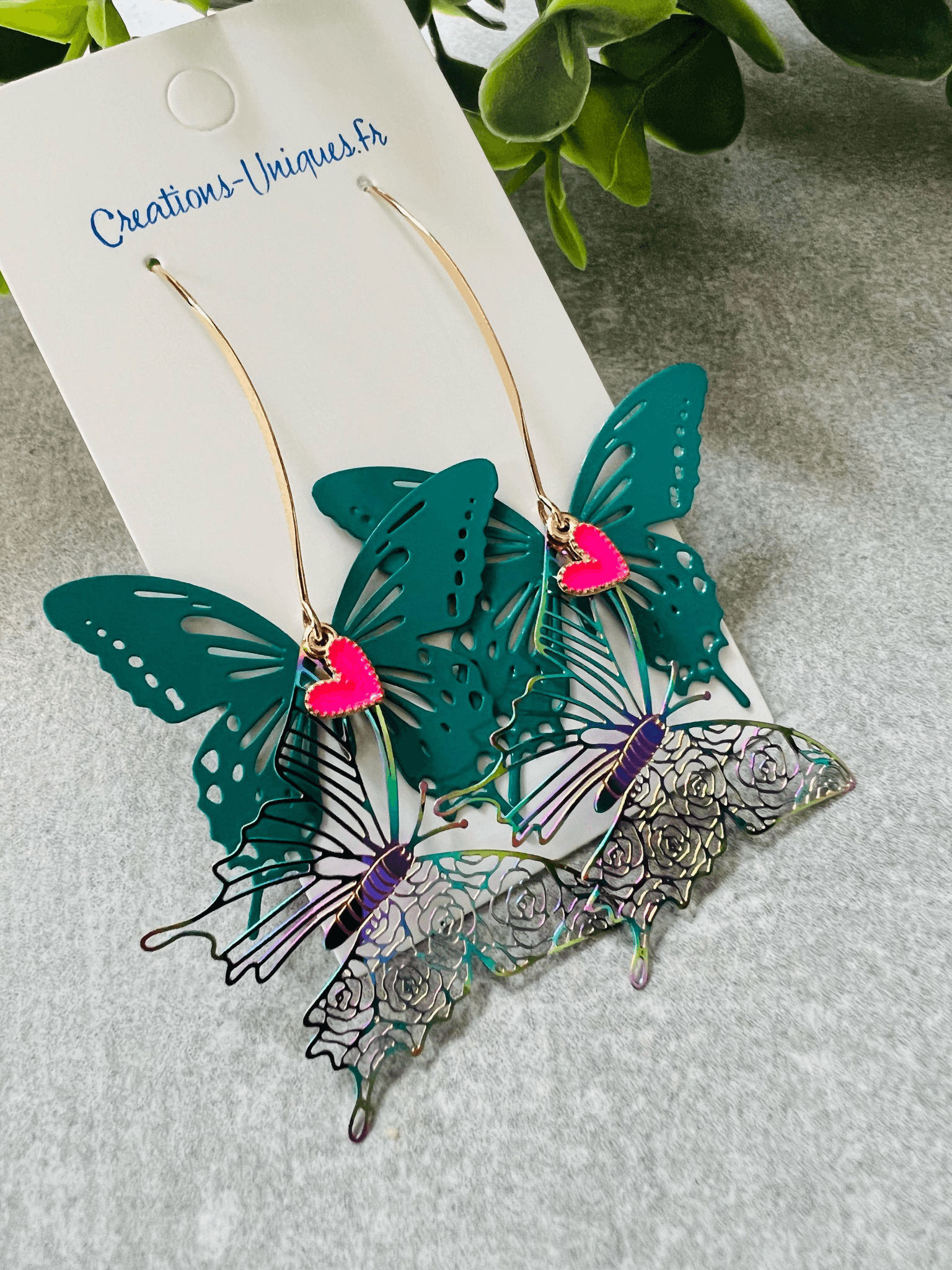 Boucles d’oreilles MIRABEL papillons verts et violets - Créations Uniques - Créations Uniques