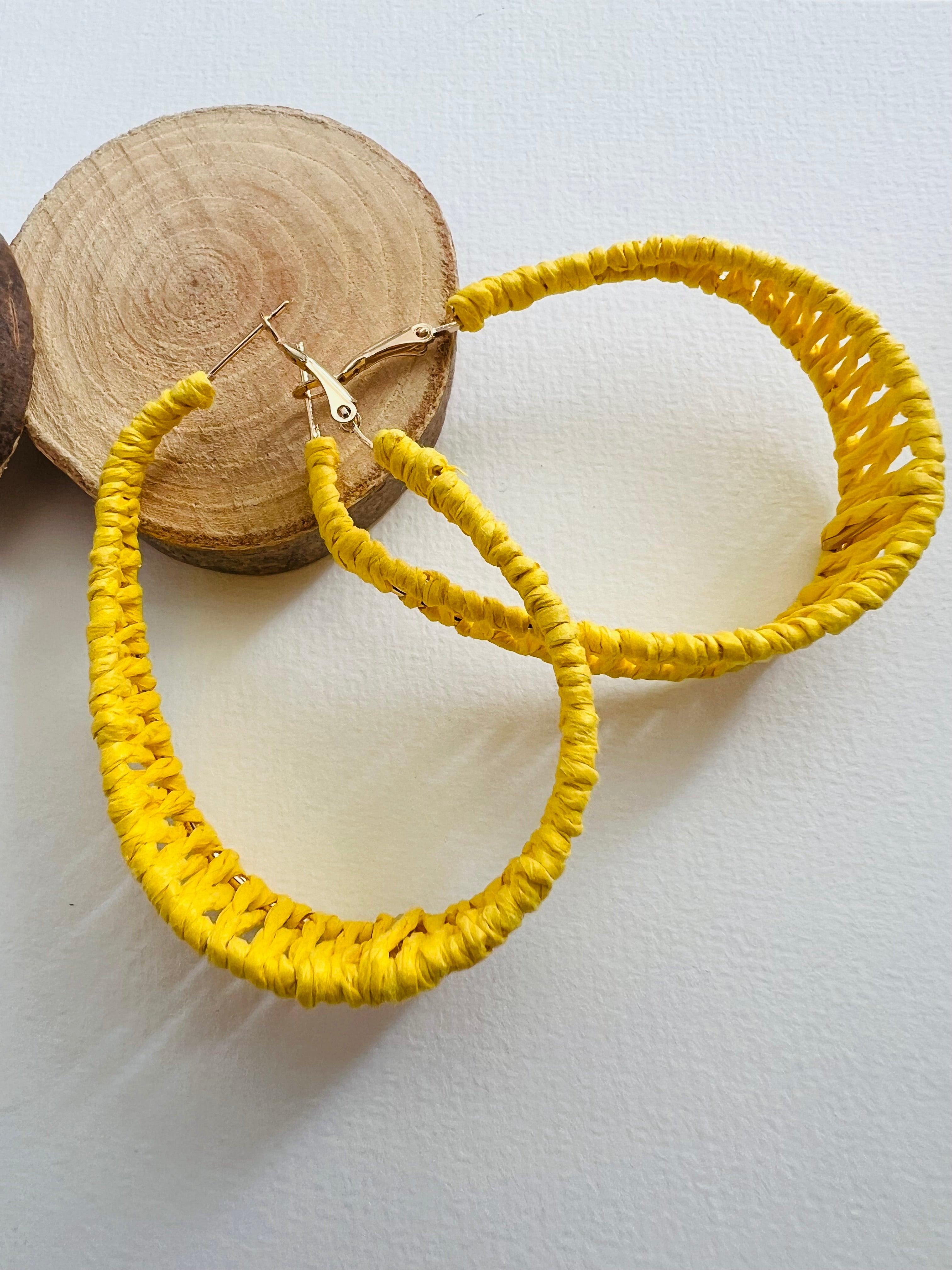 Boucles d’oreilles MAELANNE créoles tressées jaunes - Créations Uniques