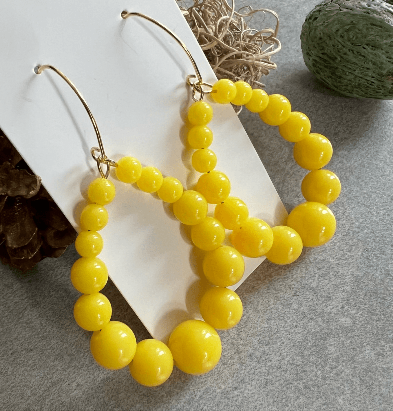 Boucles d’oreilles JANE perles jaunes - Créations Uniques - Créations Uniques