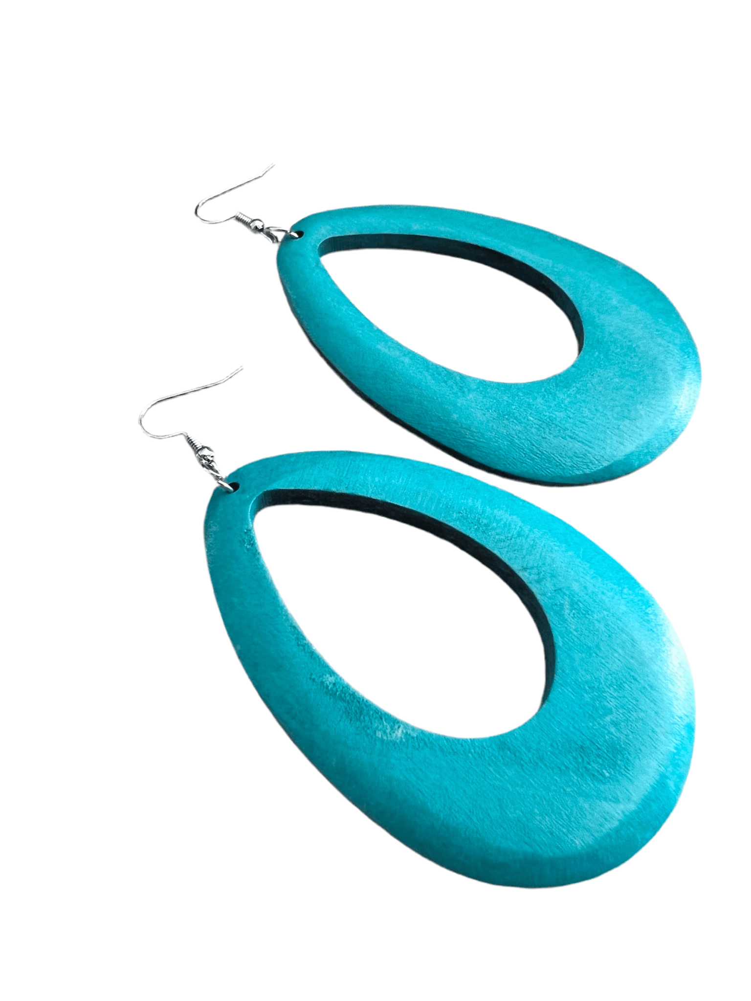 Boucles d’oreilles MAGALIE grandes gouttes bois bleu turquoise - Créations Uniques