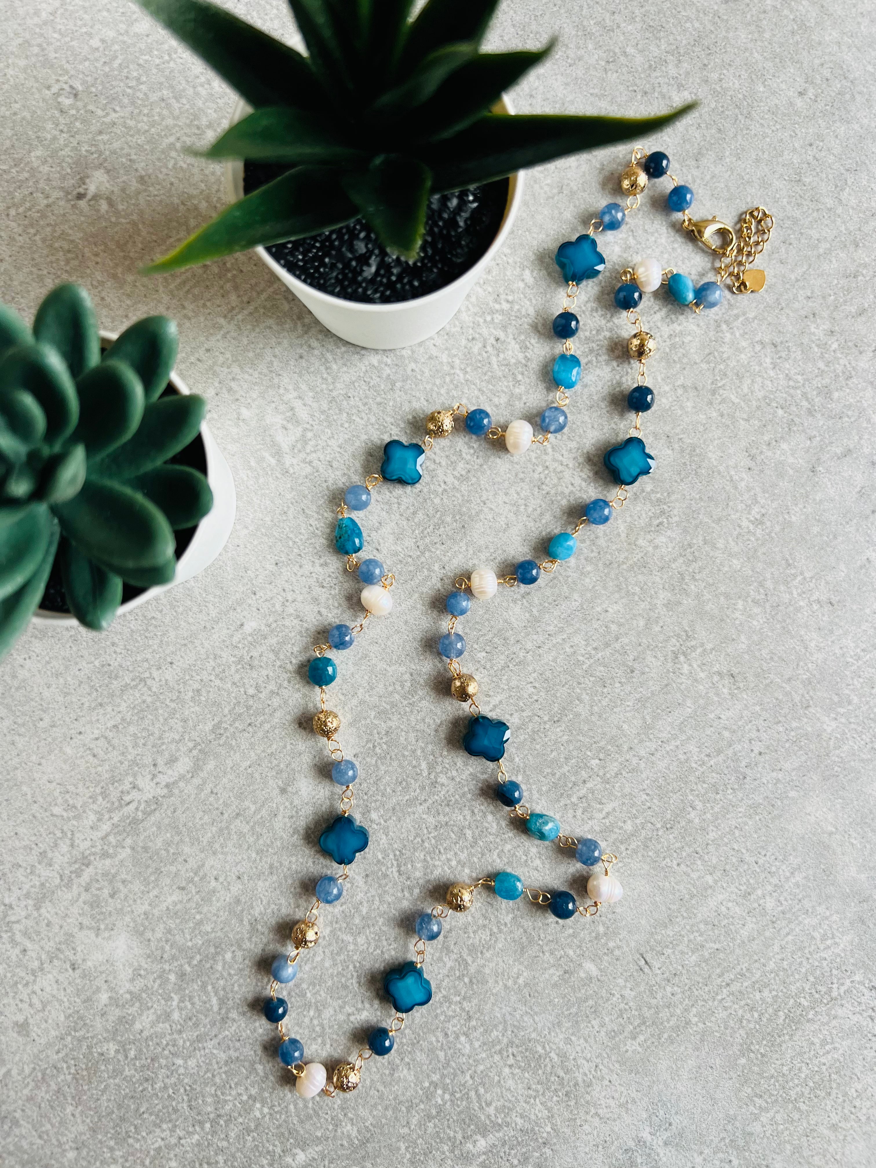 Collier de perles VERA nuances de bleu - Créations Uniques