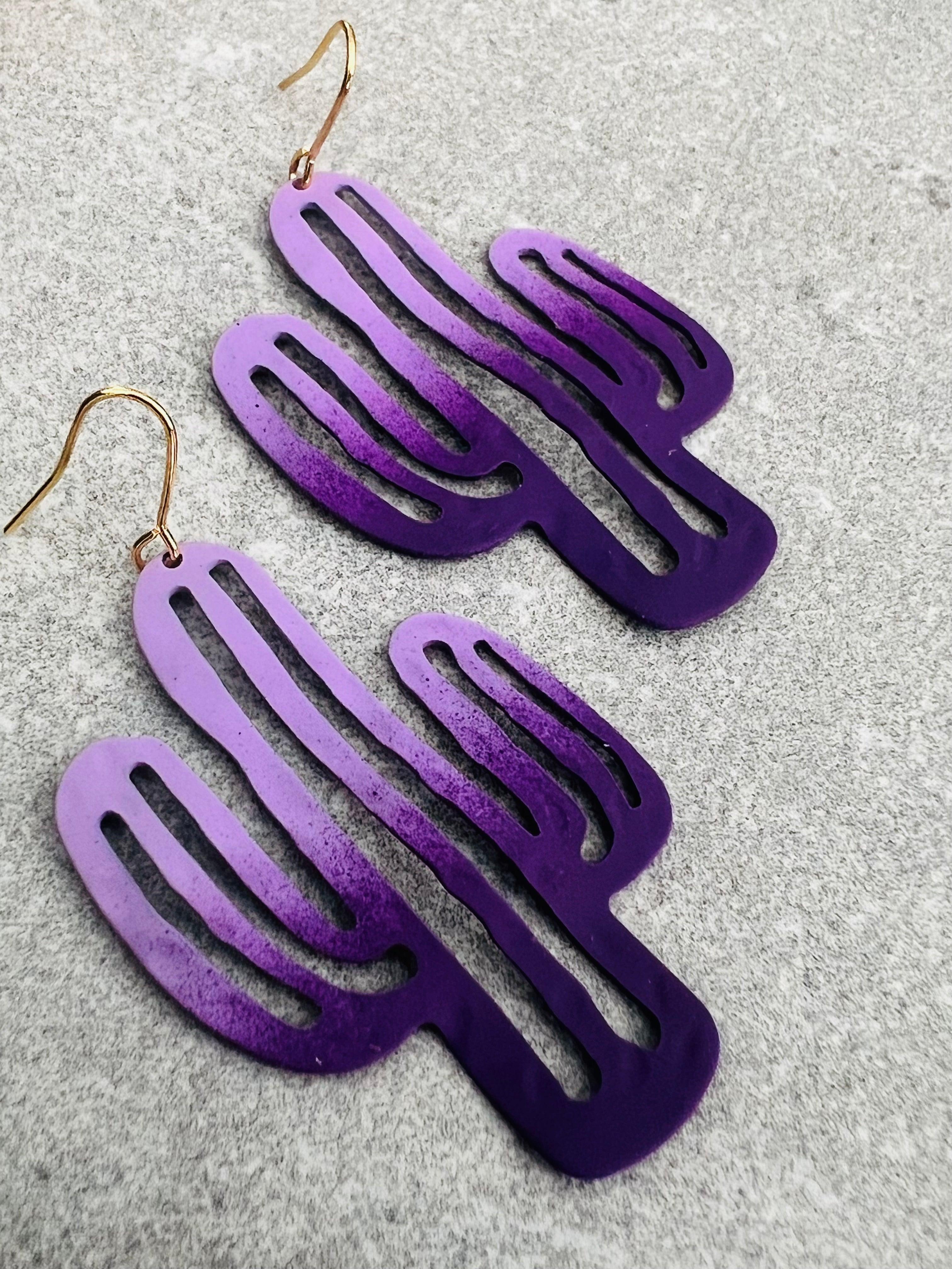 Boucles d’oreilles CAMERON cactus violet mauve - Créations Uniques - Créations Uniques