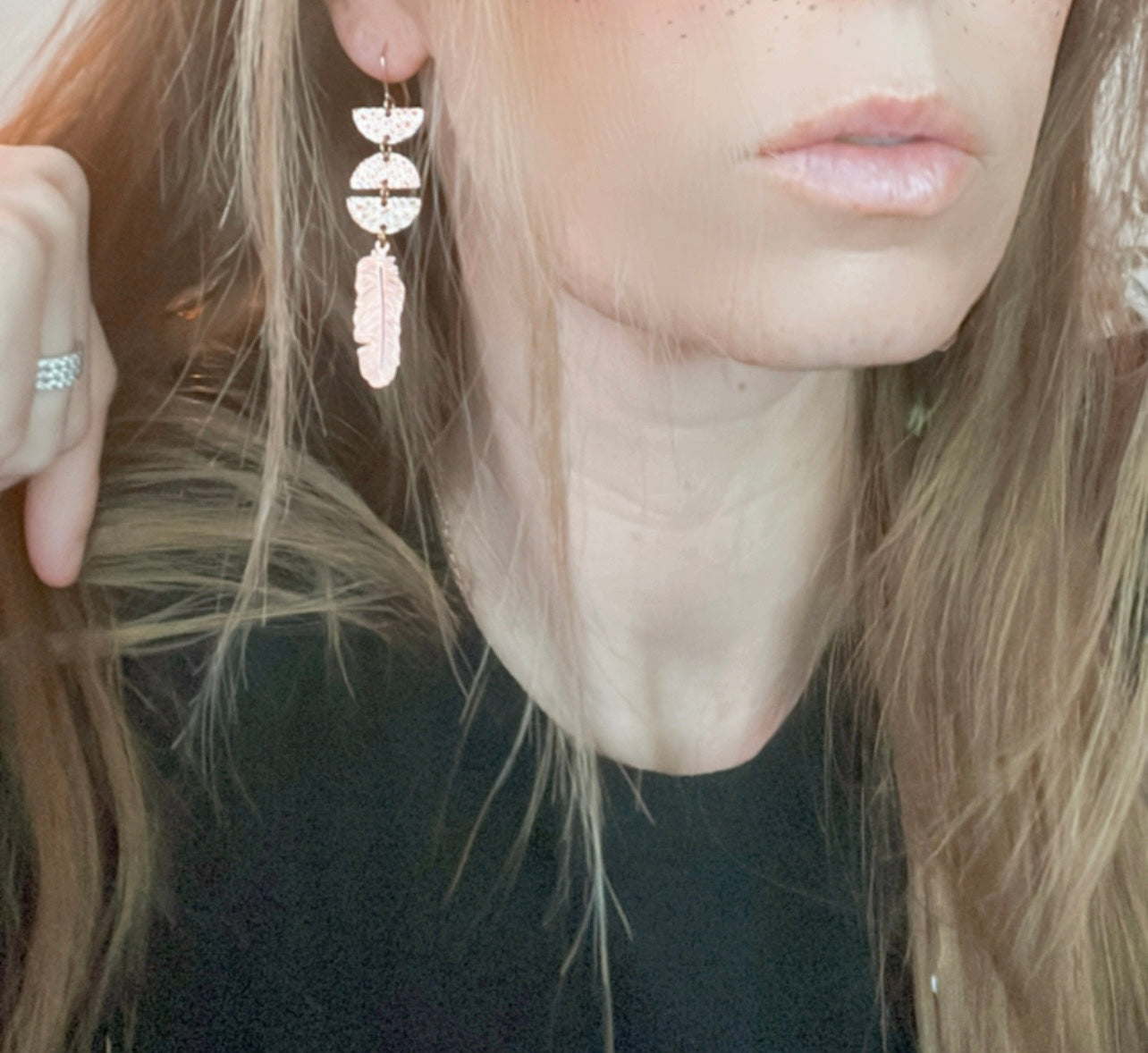 Boucles d’oreilles RANI plumes or rose - Créations Uniques - Créations Uniques