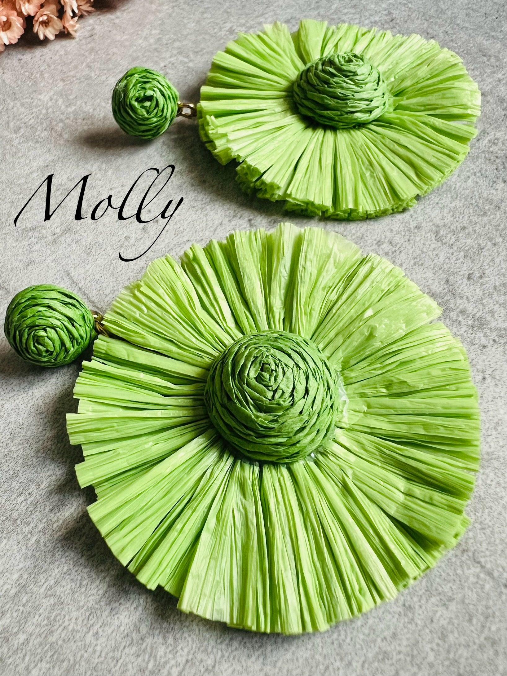 Boucles d’oreilles MOLLY raphia vert - Créations Uniques