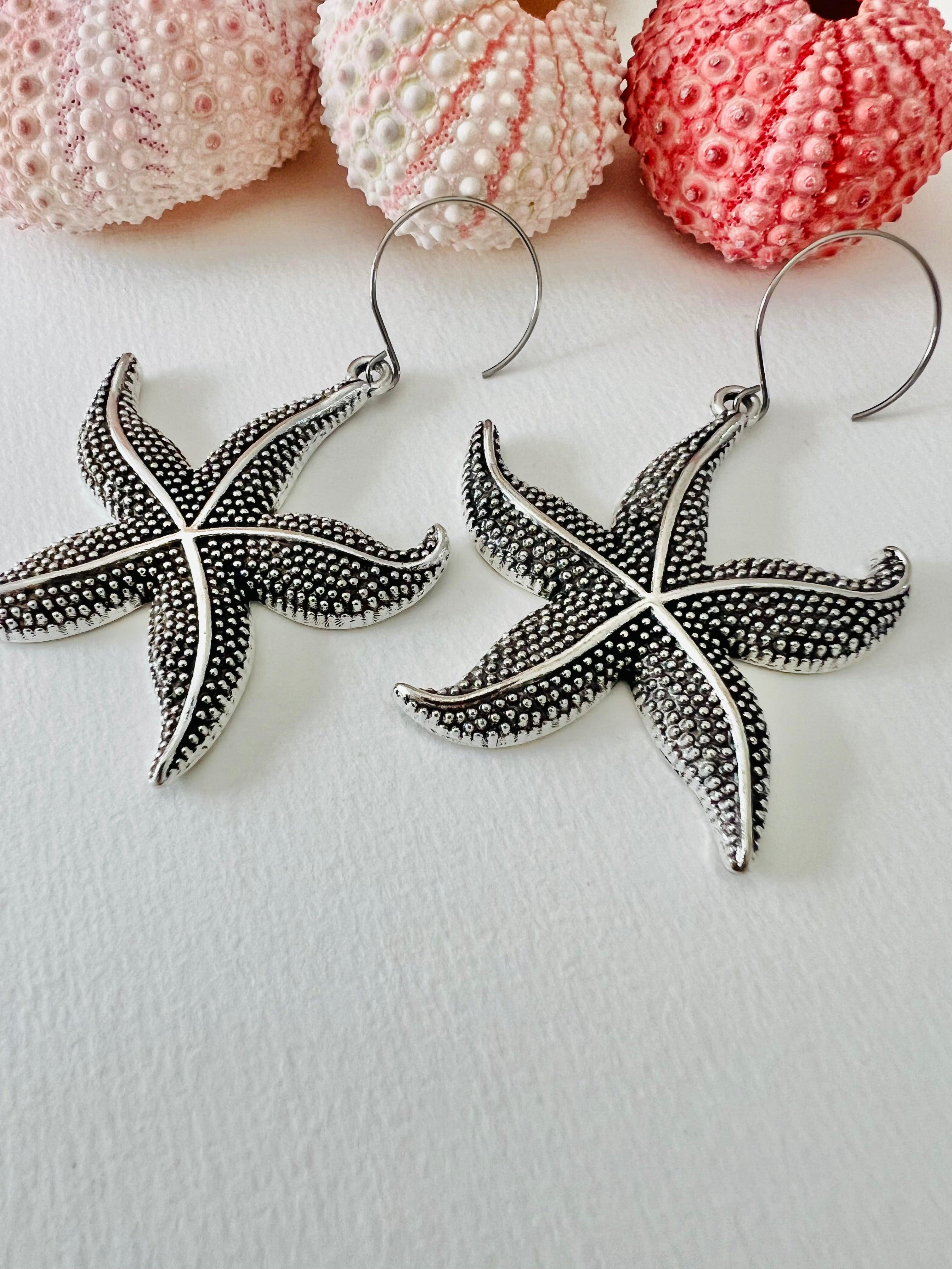 Boucles d’oreilles TRISTANA étoiles de mer argentées - Créations Uniques