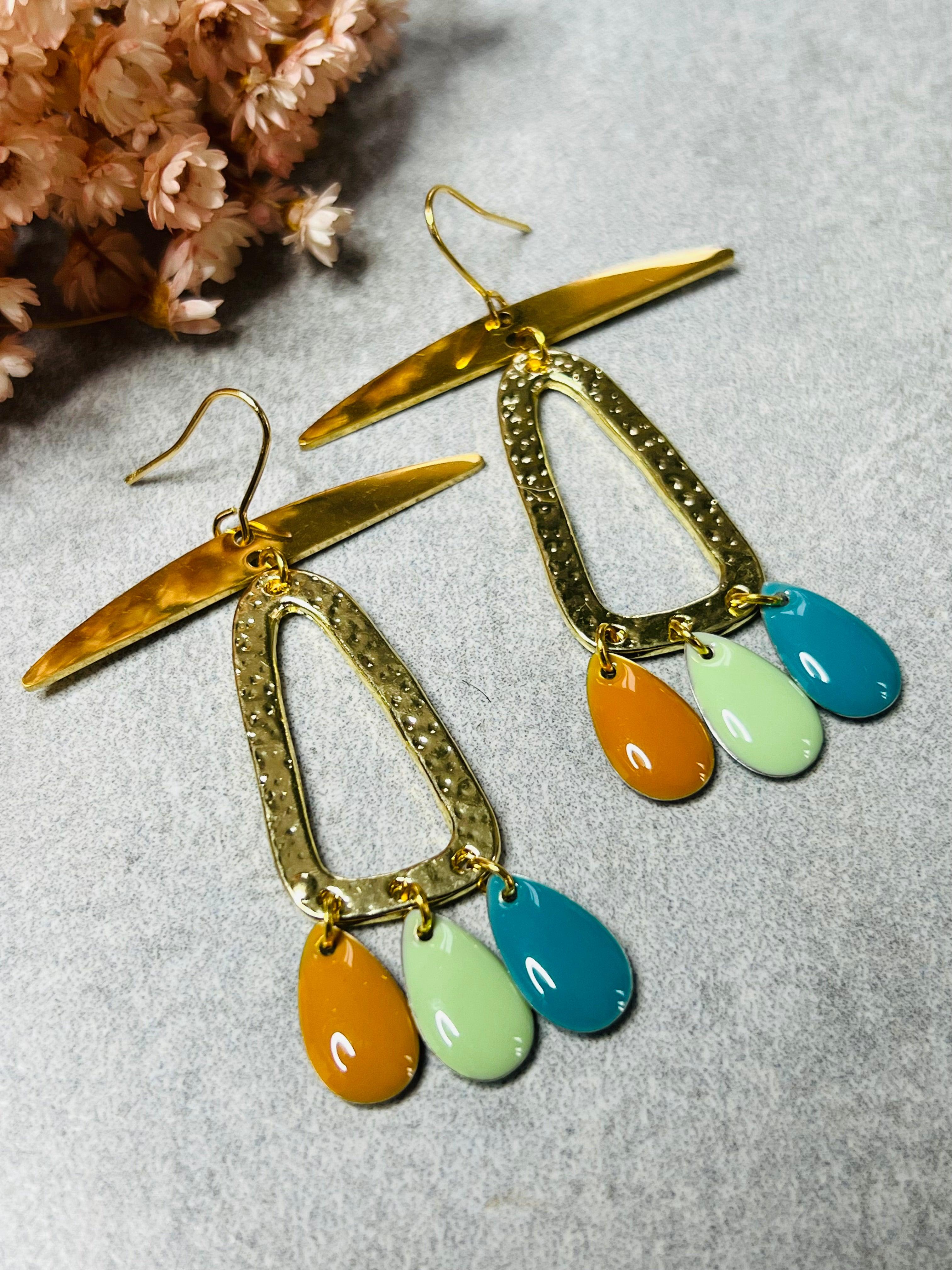 Boucles d’oreilles SARASVATI gouttes tricolores - Créations Uniques - Créations Uniques