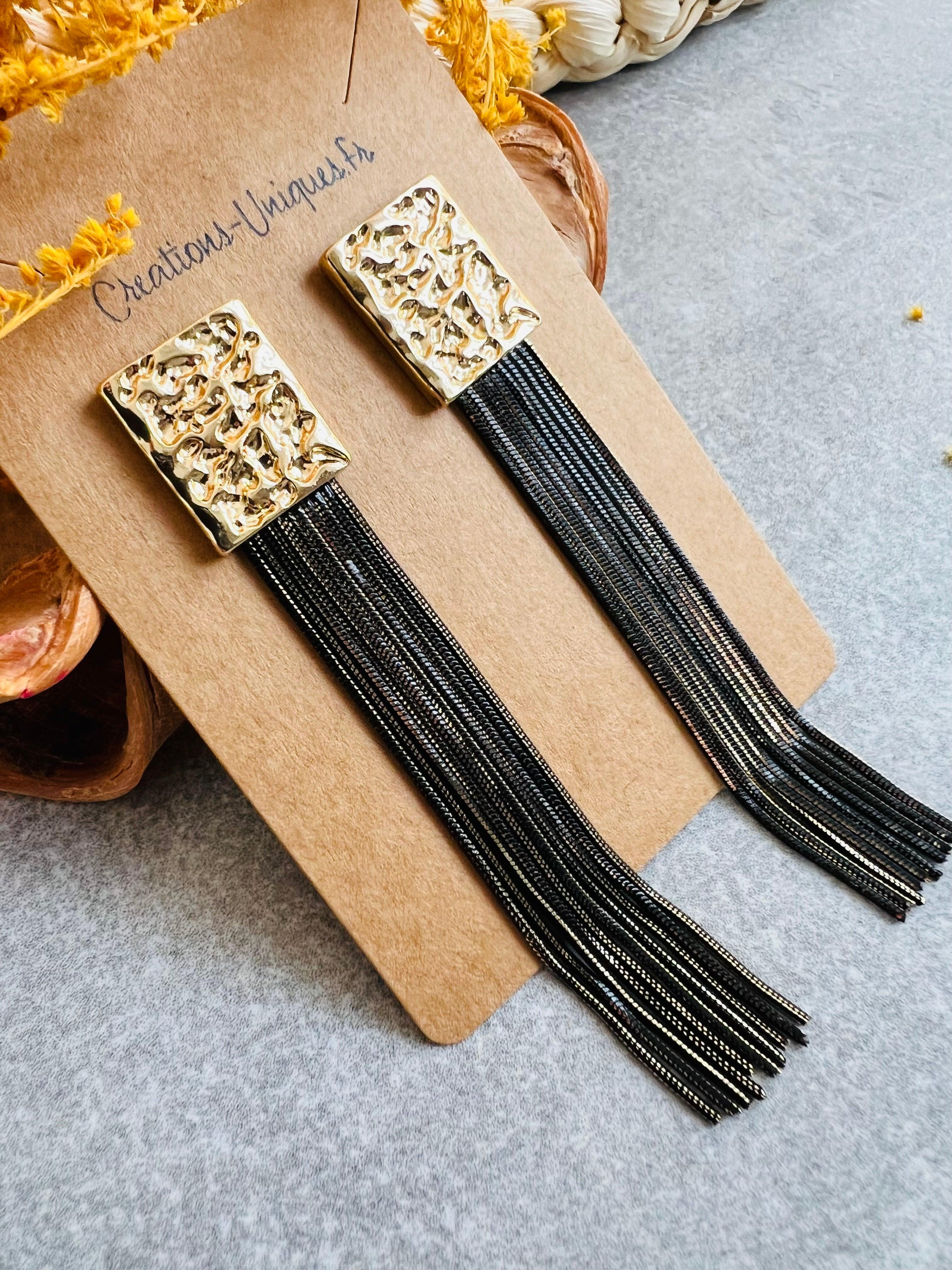 Boucles d’oreilles YVETT noires dorées - Créations Uniques