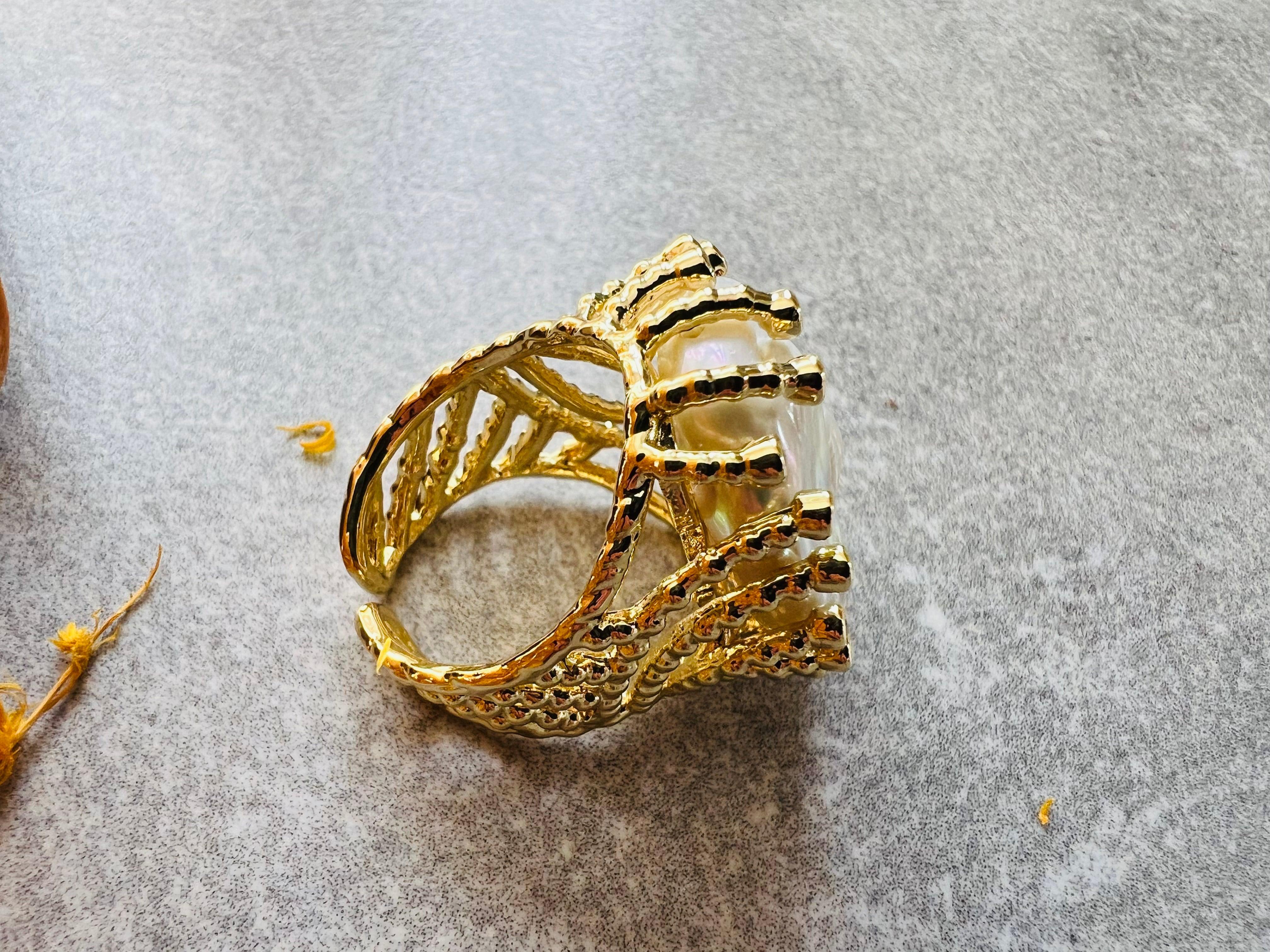 Bague BEATRICE perle blanc nacré - Créations Uniques