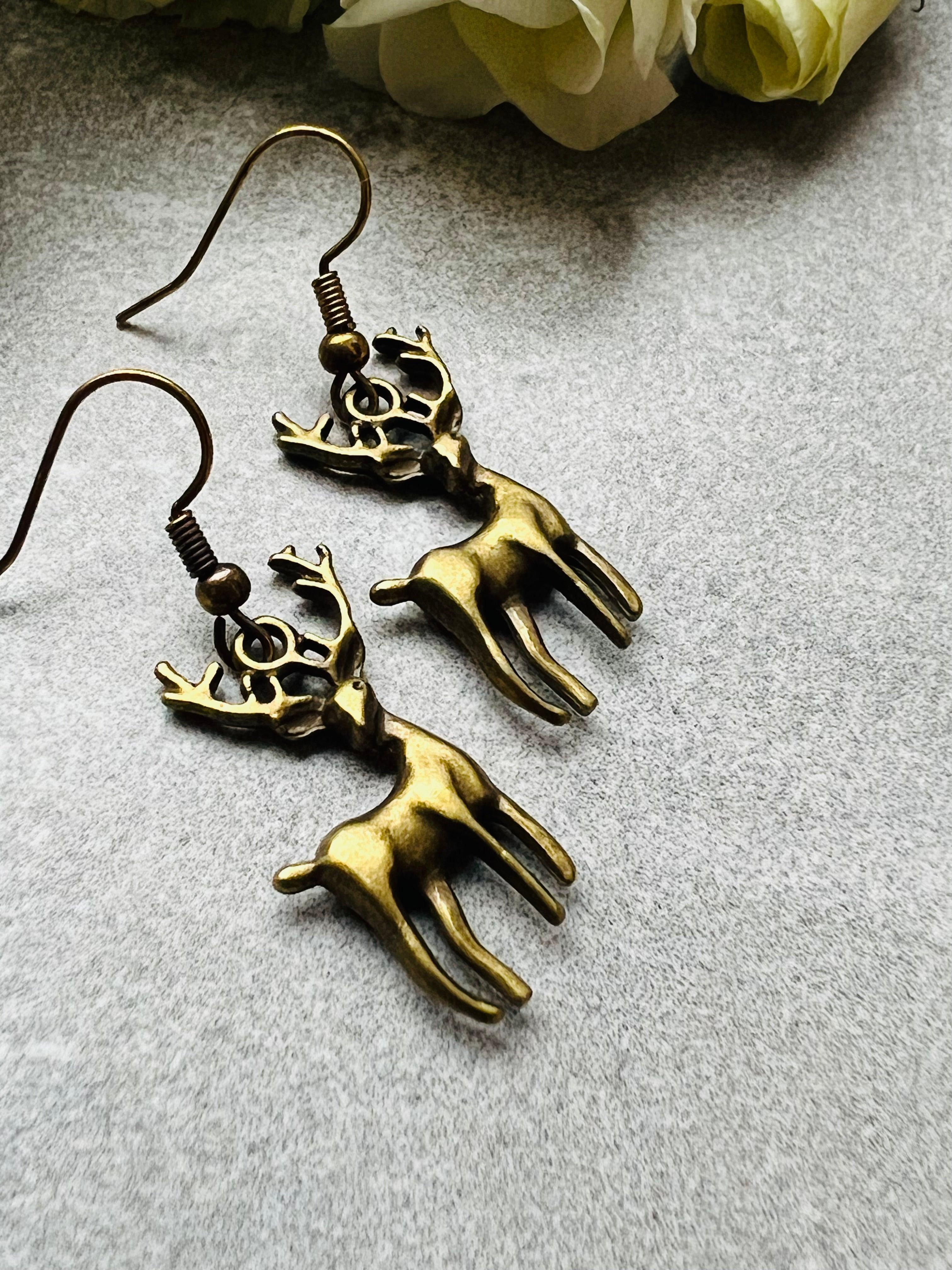 Boucles d’oreilles MARIEL Rennes de Noël bronze - Créations Uniques - Créations Uniques