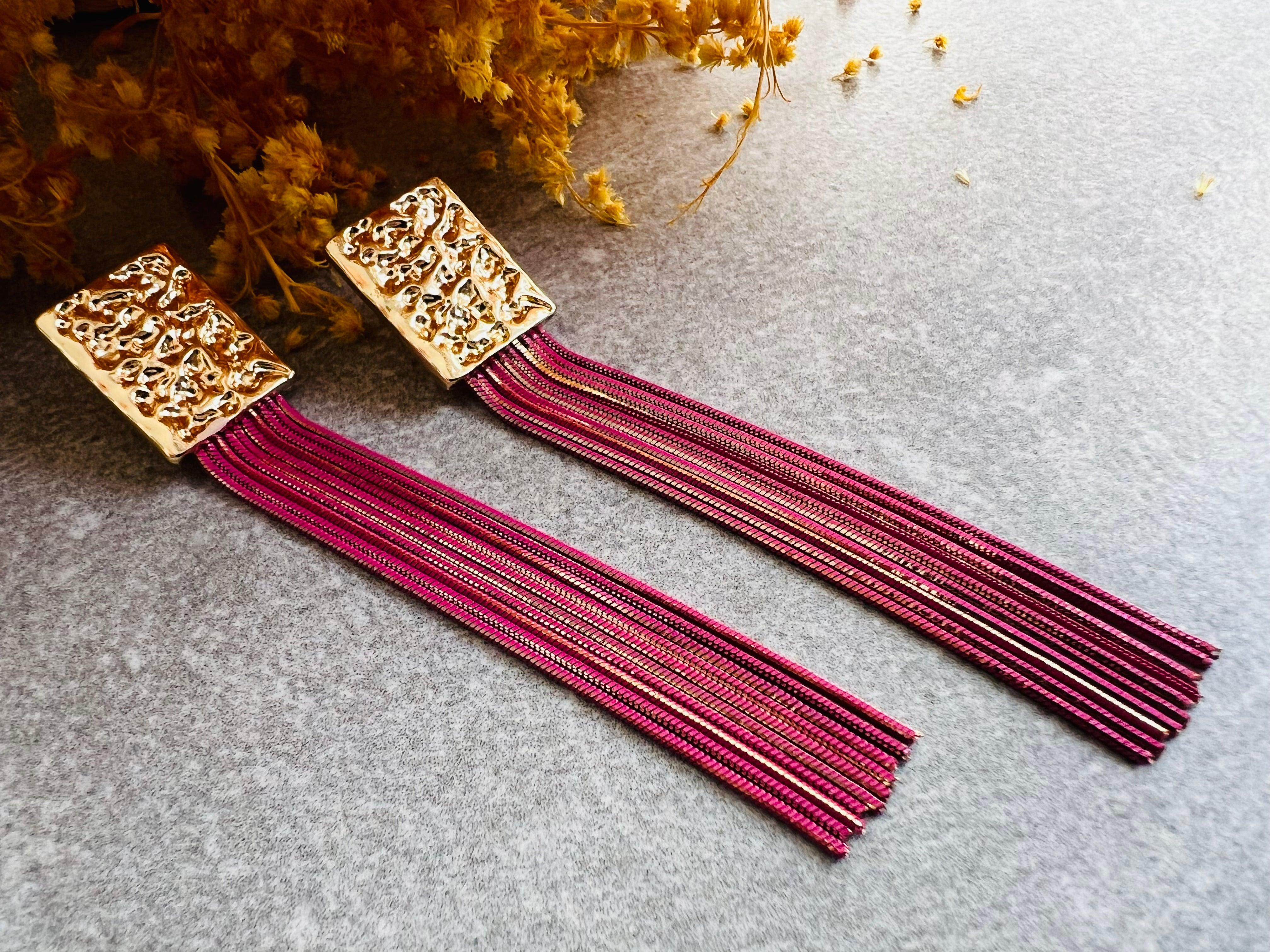 Boucles d’oreilles YVETT rose framboise et dorées - Créations Uniques