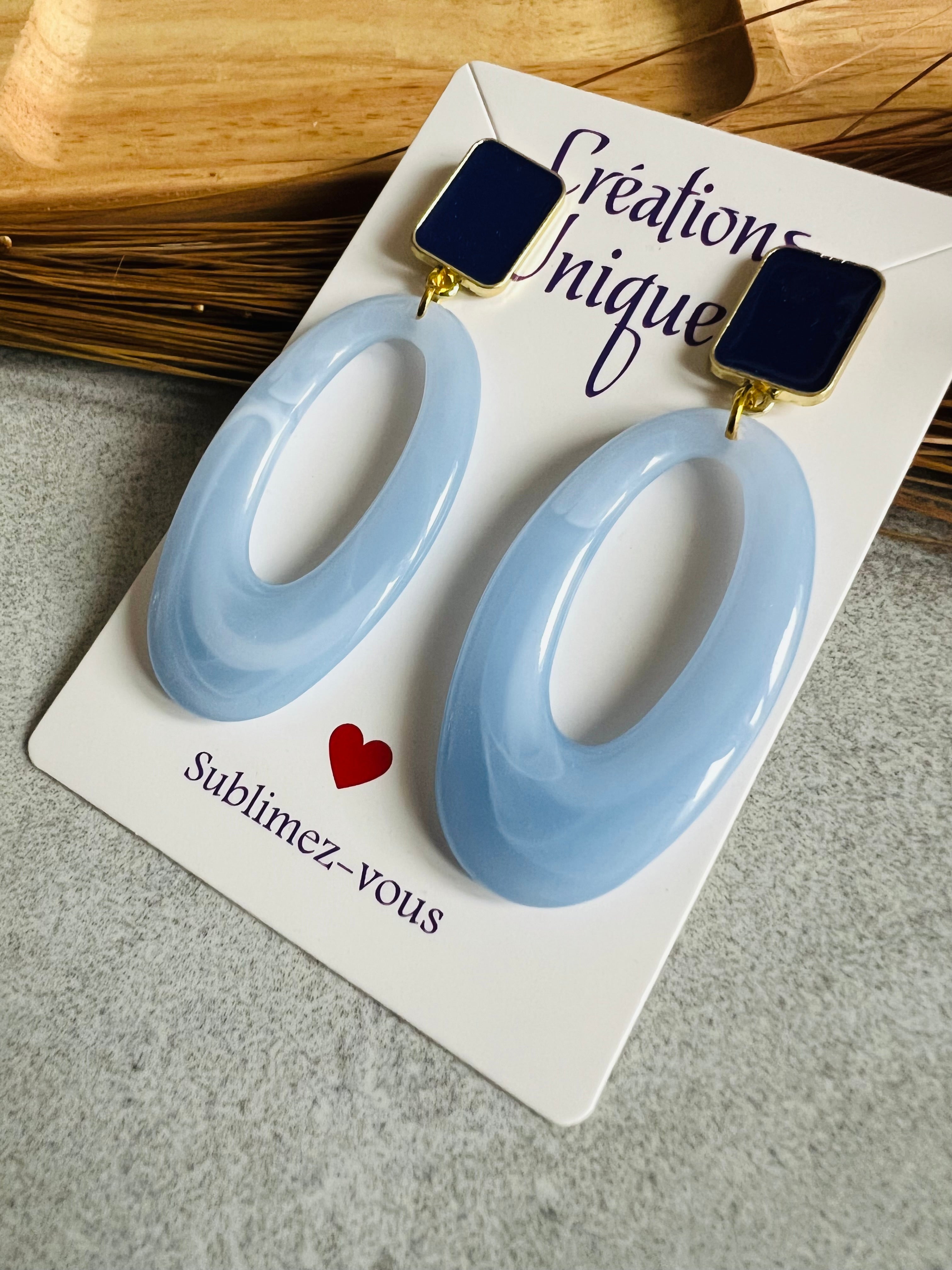 Boucles d’oreilles MARIANNE duo de bleu - Créations Uniques - Créations Uniques