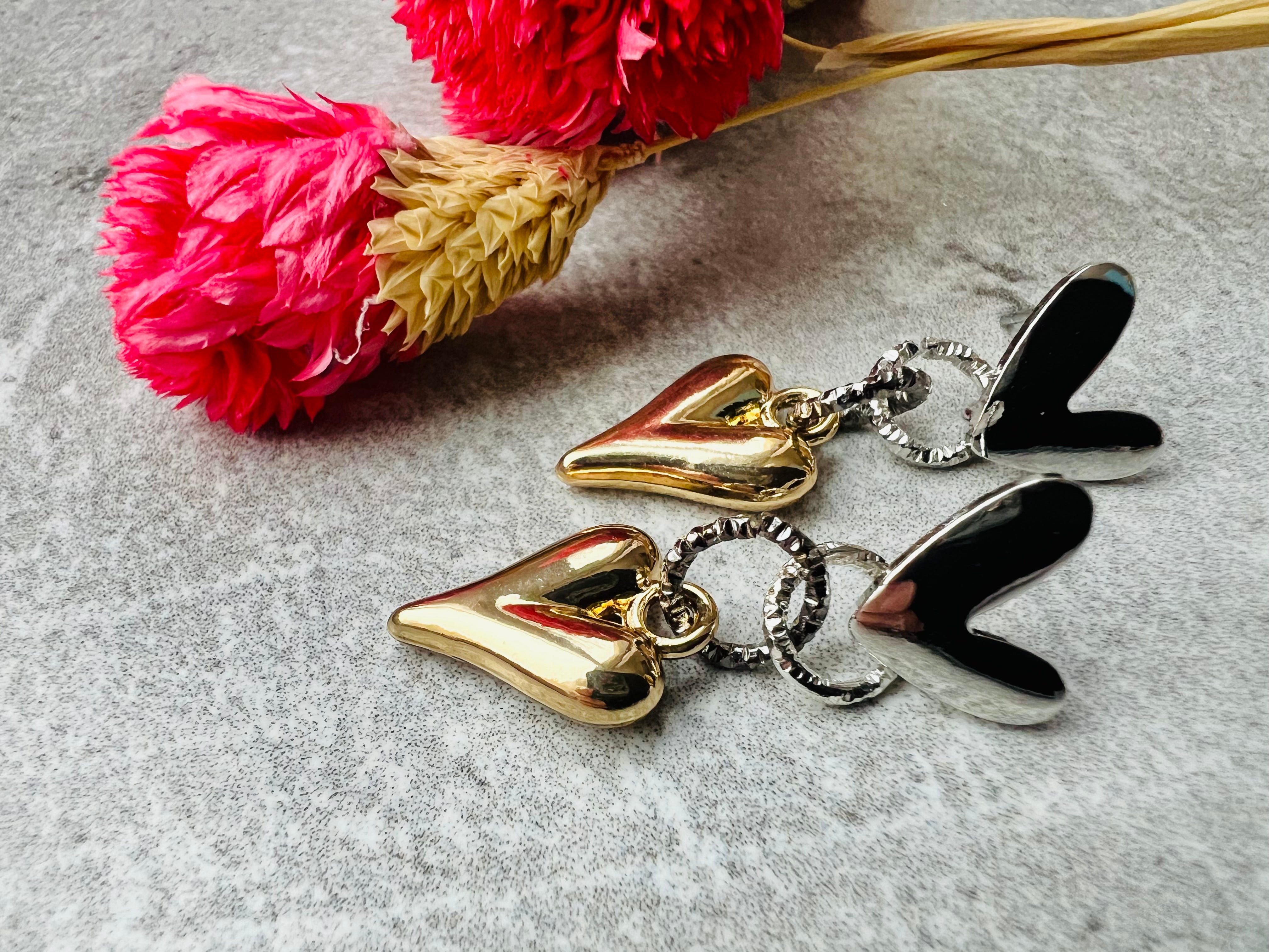 Boucles d’oreilles EUGENIE coeurs dorés - Créations Uniques - Créations Uniques