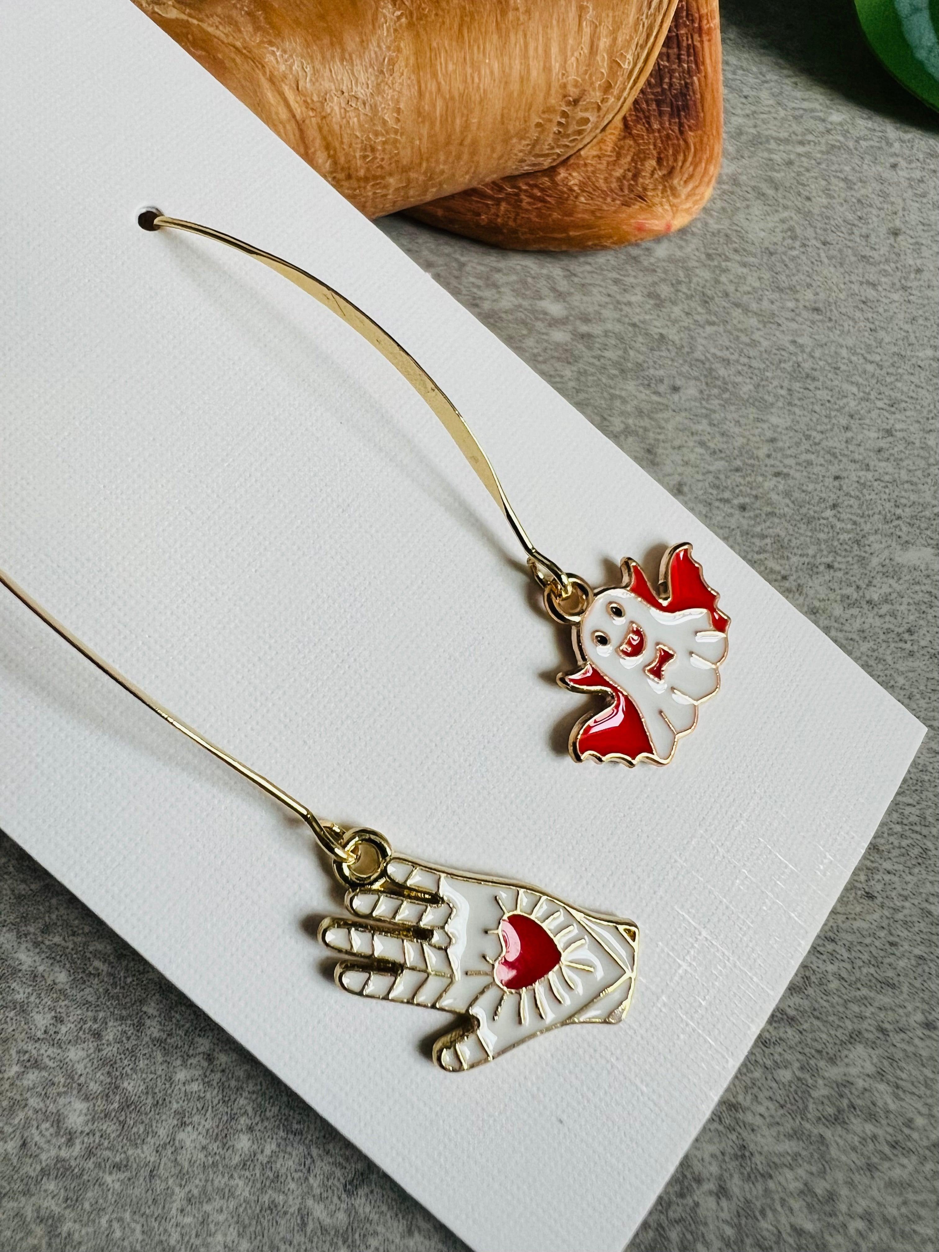 Boucles d’oreilles HALLOWEEN asymétriques oranges et rouges - Créations Uniques - Créations Uniques